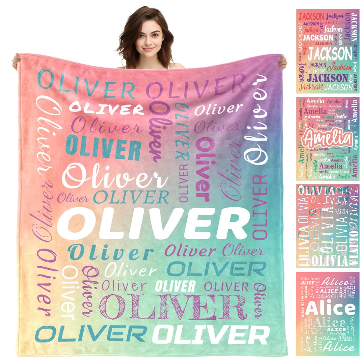 Lifemaison Personalised Name Blanket,Customized Soft Blanket for Baby Kids Adults,Customised Blankets with Printed Name,Full name Flannel Throw Blanket,Personalised Gifts for Birthday Thanksgiving