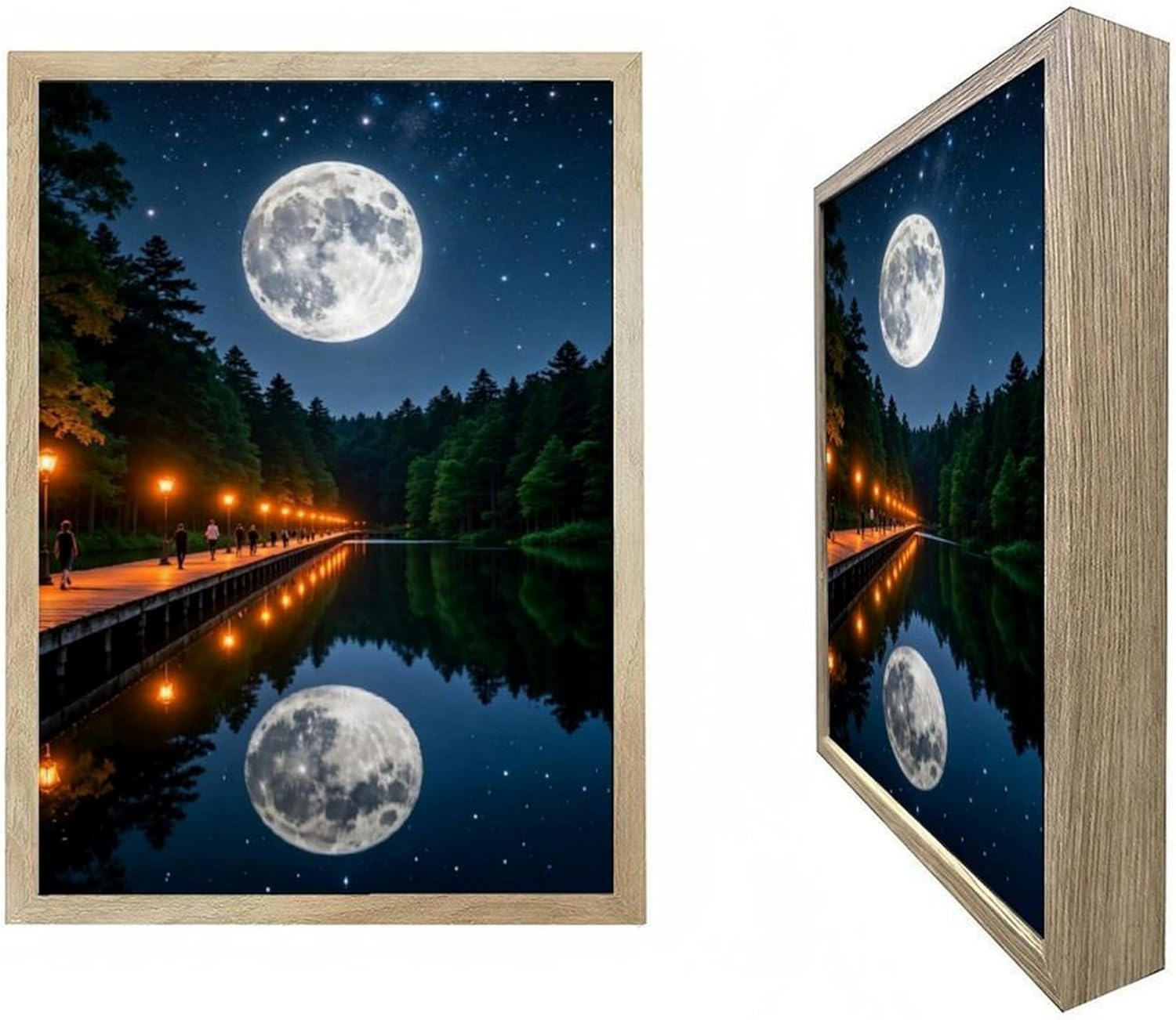 LED Glowing Photo Frame, 3D Starry-Sky Moon Urban Pastoral Wall Art, 9x12 Inches Dimmable Light Up Light Painting for Bedroom, Unique Aesthetic Decor, Great Birthday Gift for Women Men