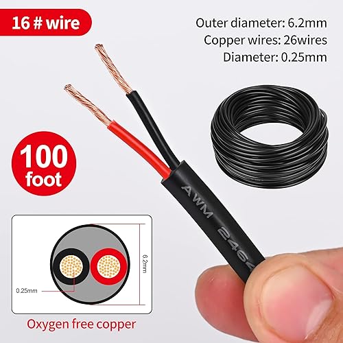 Miniatura 94 de Lesnlok Cable eléctrico calibre 20 AWG con 2 conductores de cobre puro, libres de oxígeno, trenzados, de cloruro de polivinilo, estañados