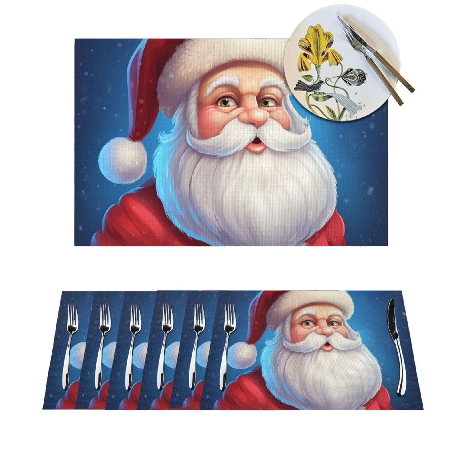 Lot de 6 sets de table Père Noël tissés et résistants pour repas