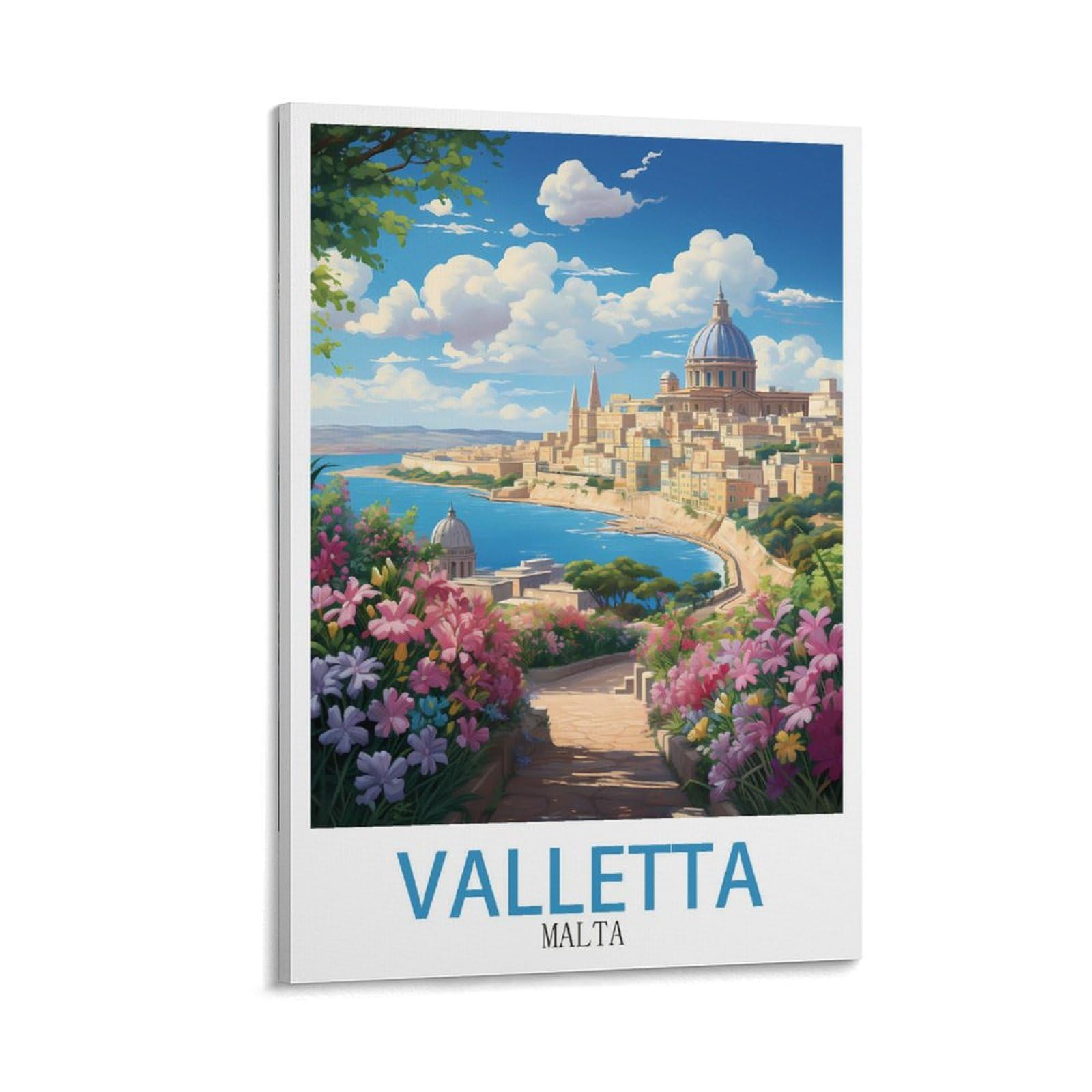 Zbbggoz Frame-Style Valletta Malta Vintage Travel Poster 08X12inch(20X30cm) Canvas Wall Posters And Art Picture Print Modern Family Bedroom Decor