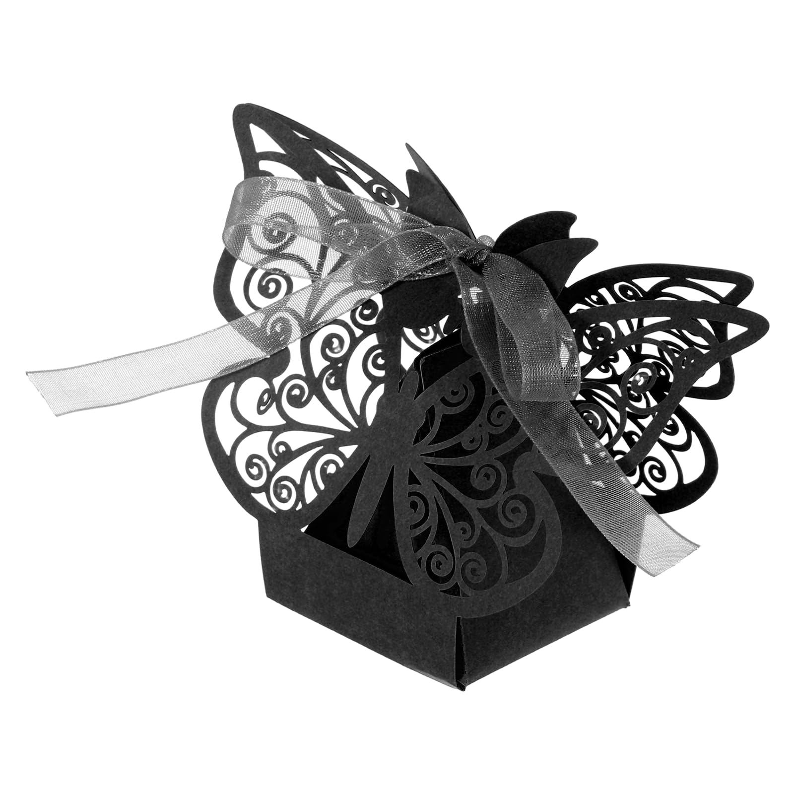PATIKIL Butterfly Laser Cut Favor Boxes, (Black) (50Pcs), Reusable Colorful Candy Gift Boxes with Ribbons for Wedding/Birthday Party/Anniversary/Baby Shower