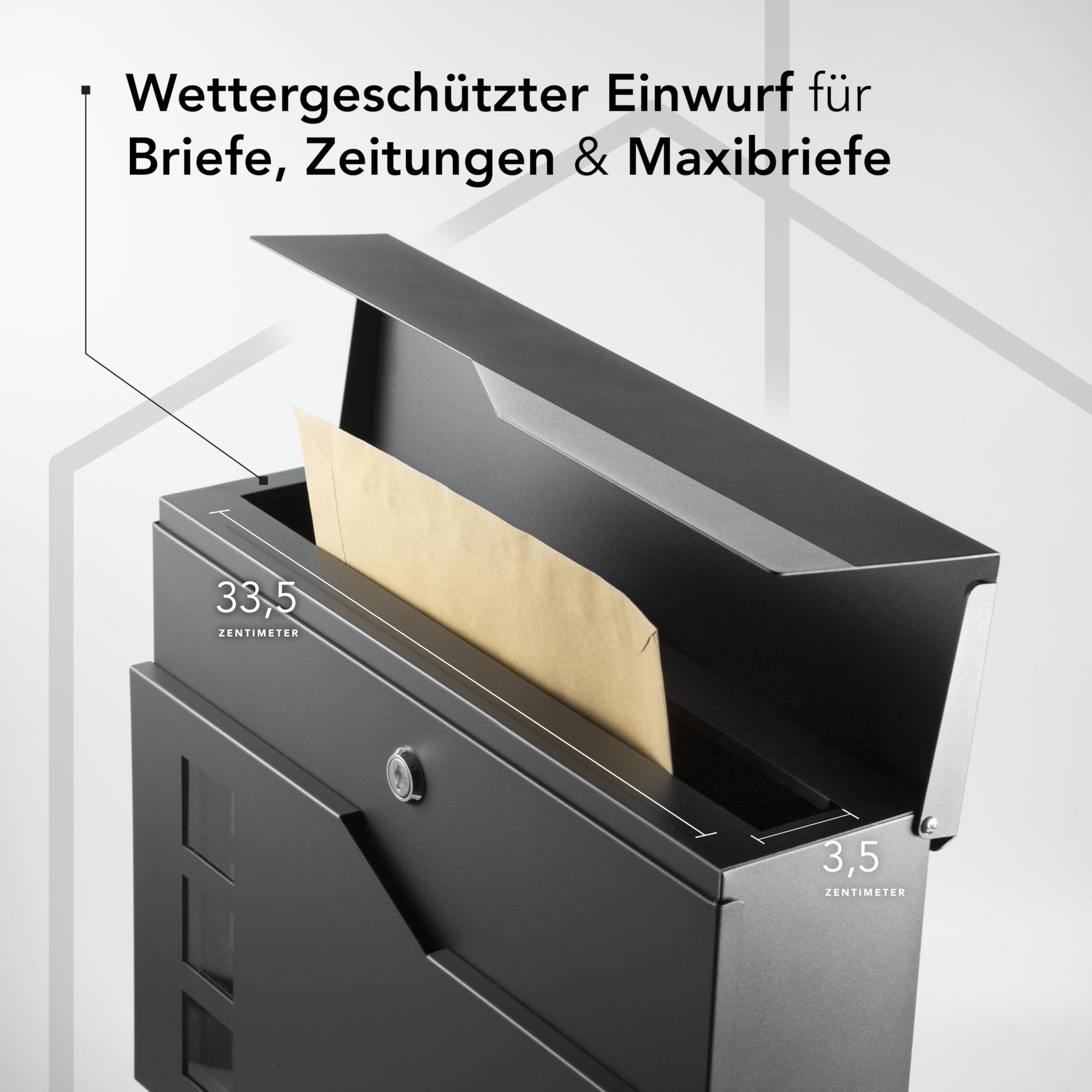 Moderner Briefkasten Personalisierbar Oslo Anthrazit RAL7016 - mit Zeitungsfach - Wandbriefkasten mit Edelstahl Namensschild und Hausnummer Gravur I Rostfrei und UV-beständig (Mit Gravur)