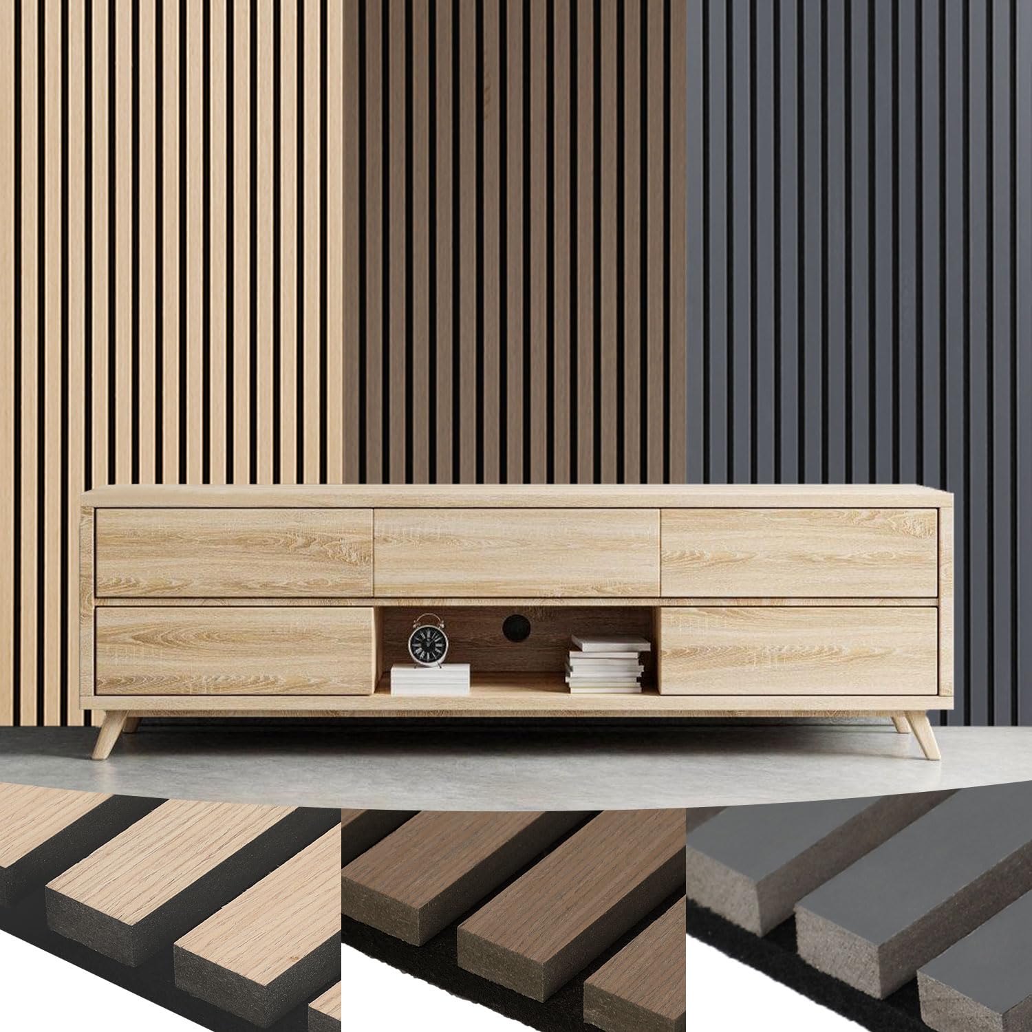 Fiqops Pannelli acustici in legno, 120 x 60 cm, pannelli da parete in impiallacciatura di legno e feltro, colore noce, rivestimento da parete in legno, per studio e casa, decorazione della parete