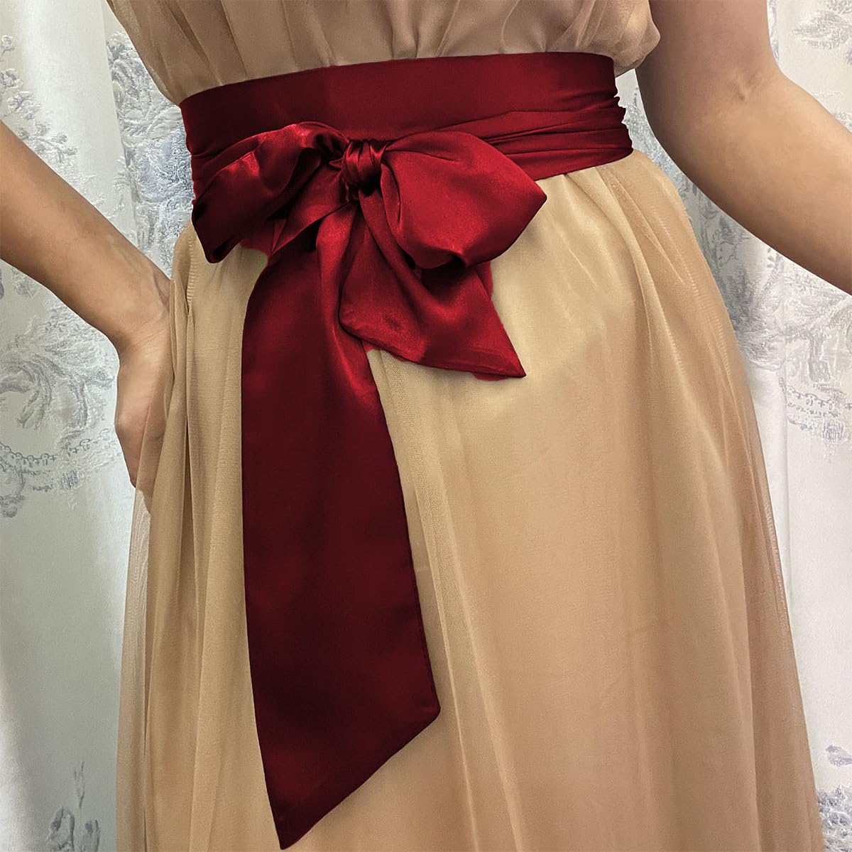mini kitty Cintura da donna in raso con fiocco da annodare, cintura da sposa, damigella d'onore, cintura per abito da sposa, per matrimoni, balli scolastici, occasioni serali, Champagner, Etichettalia