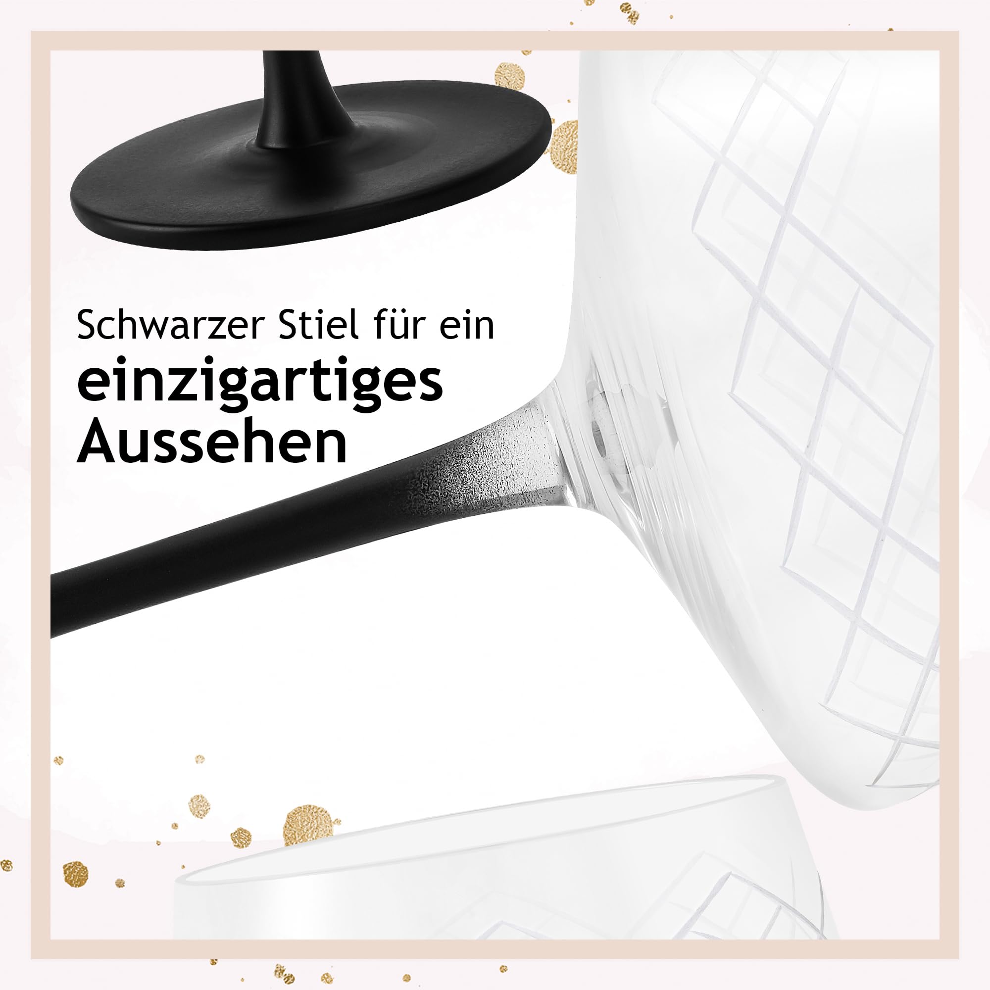 MIAMIO - 280 ml Coupe Gläser 4er Set mit Barlöffel, handgefertigte Kristall Cocktailgläser mit schwarzem Stiel, Cocktail-Gläser, Martini Gläser, Champagner Coupe Gläser - Crystaluna Collection