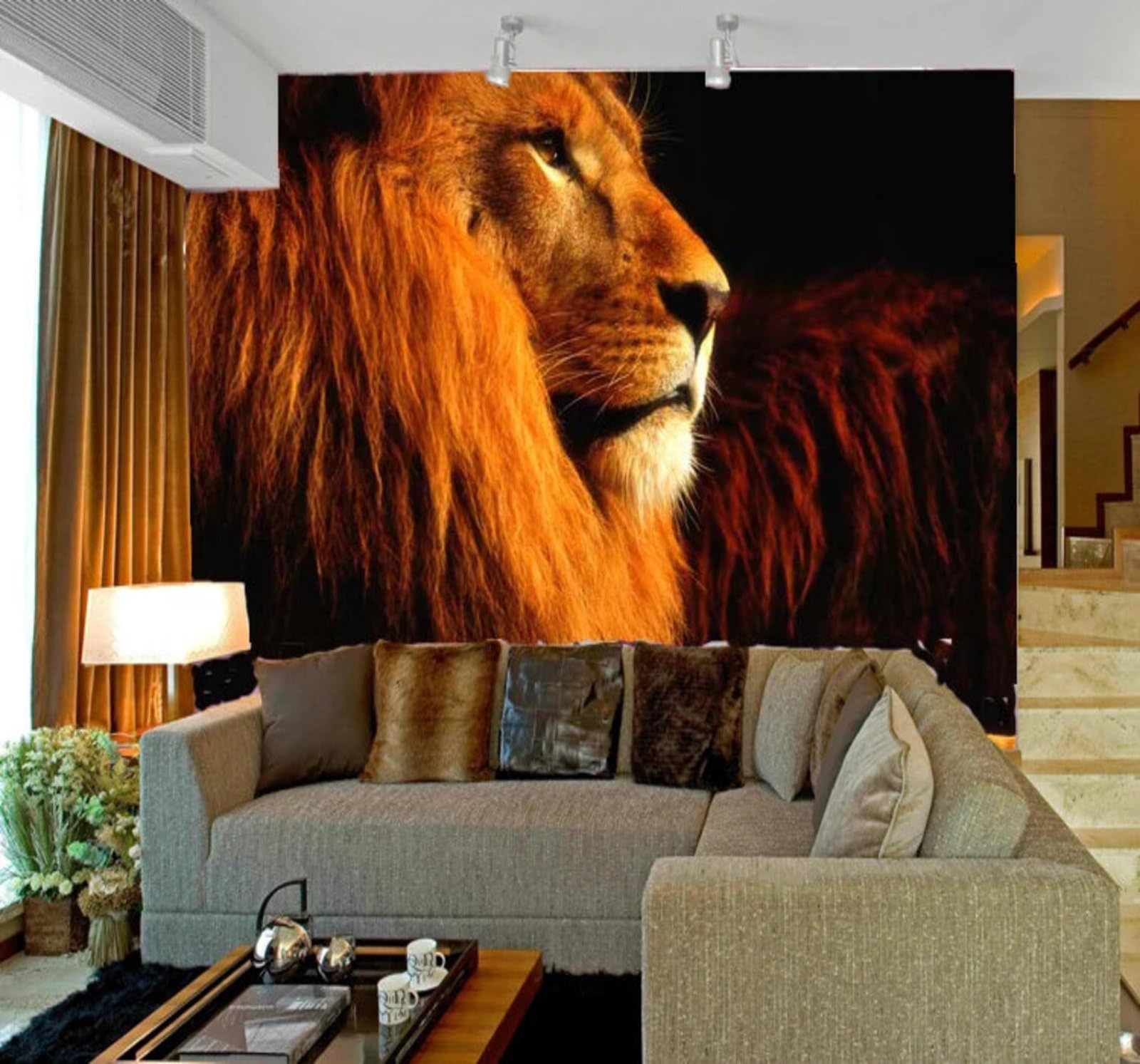 Wallpaper-3D-Xlm 250Cm×170Cm(B×H) Large Minimalist Three Dimensional Animal Lion 3D Wallpaper Easy Install Feature Office Living Room Sofa Bedroom Tv Background Wall Decoration-250Cm×170Cm