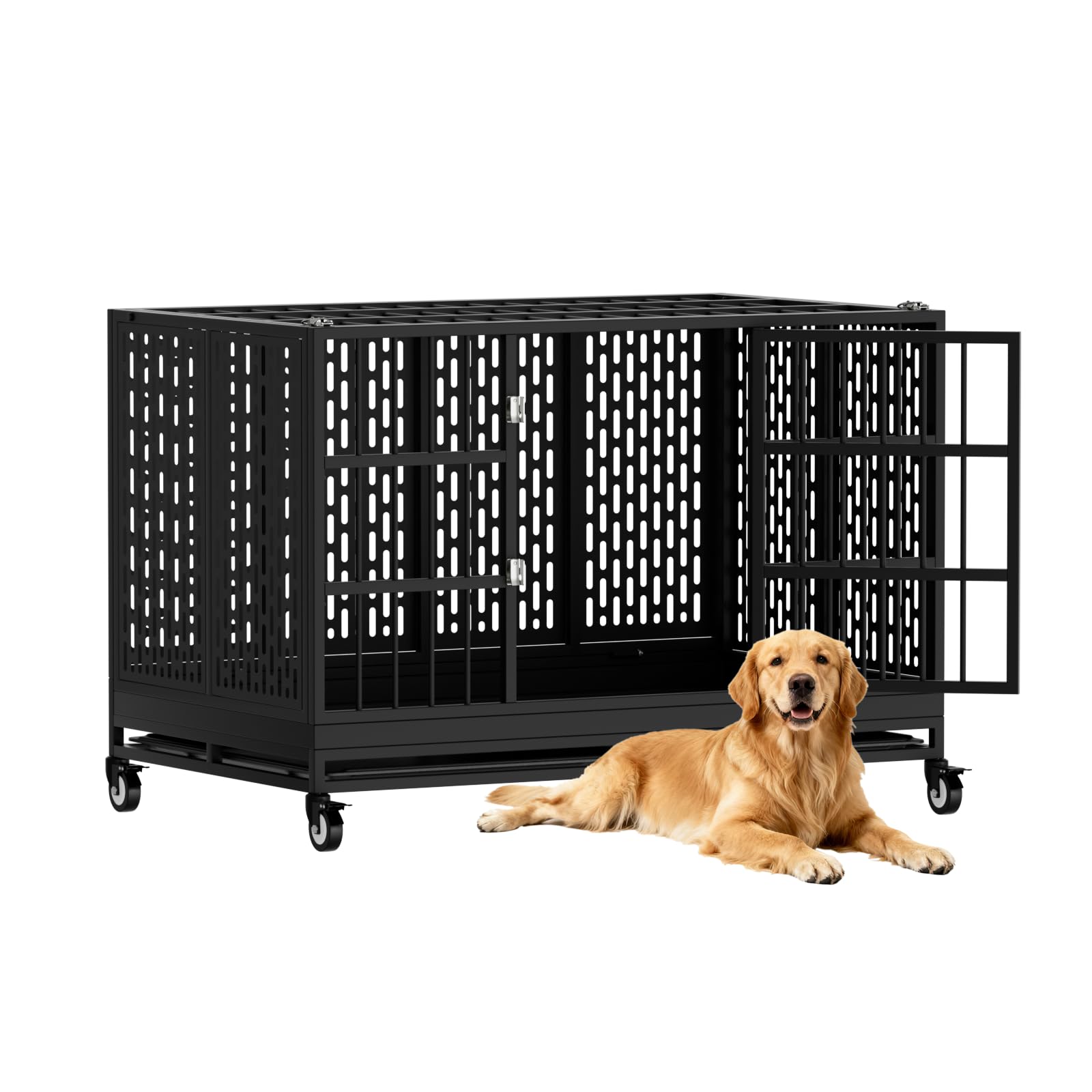 HMHTCT 48 Inch Heavy Duty Dog Crate with Wheels