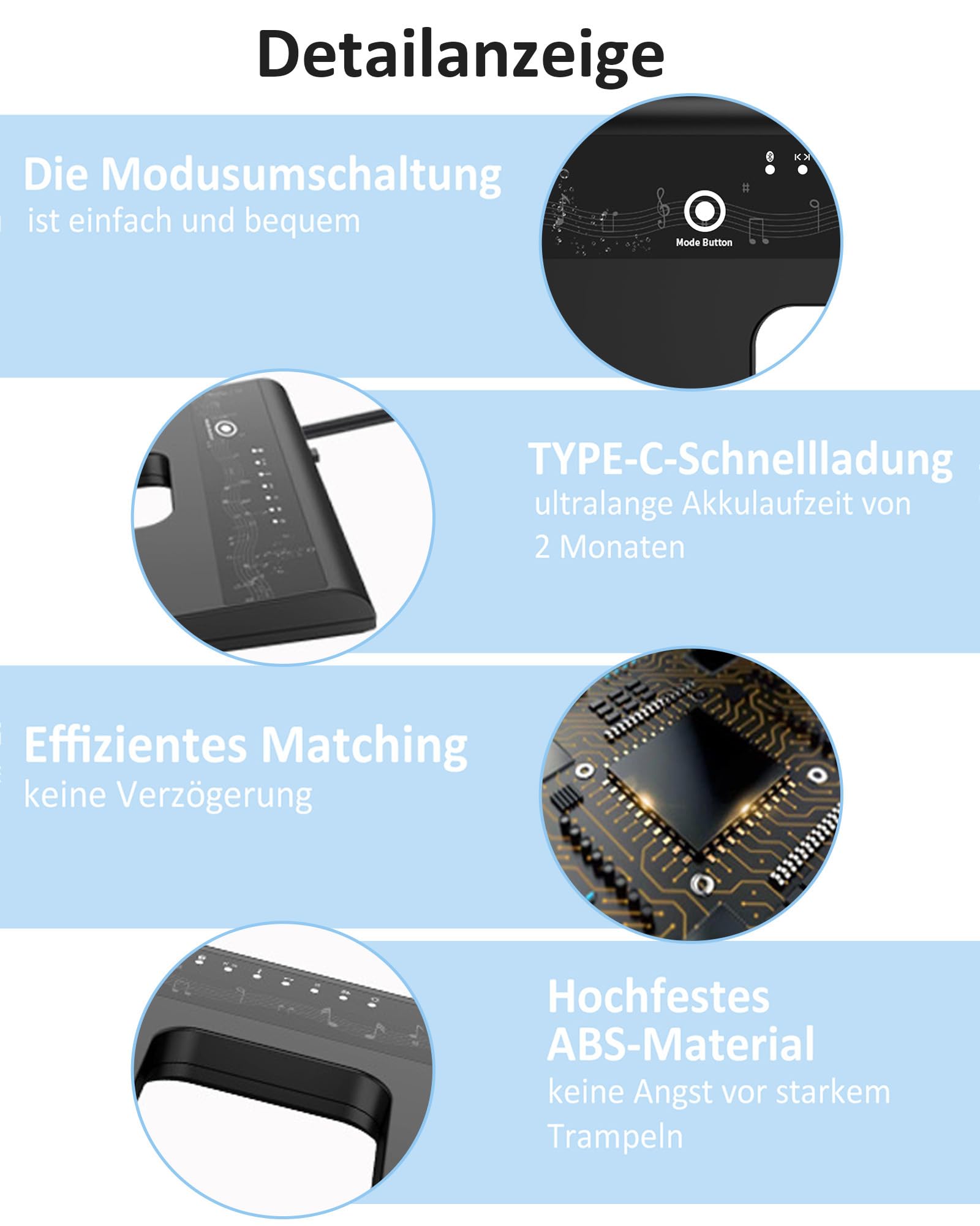 Bluetooth Page Turner Pedal: Bluetooth Fußschalter 6 Modi für Tablets Smartphones wiederaufladbar lautlos Live-Auftritte Konzerte Aufnahmestudios Instrumente Spielen oder Prompten