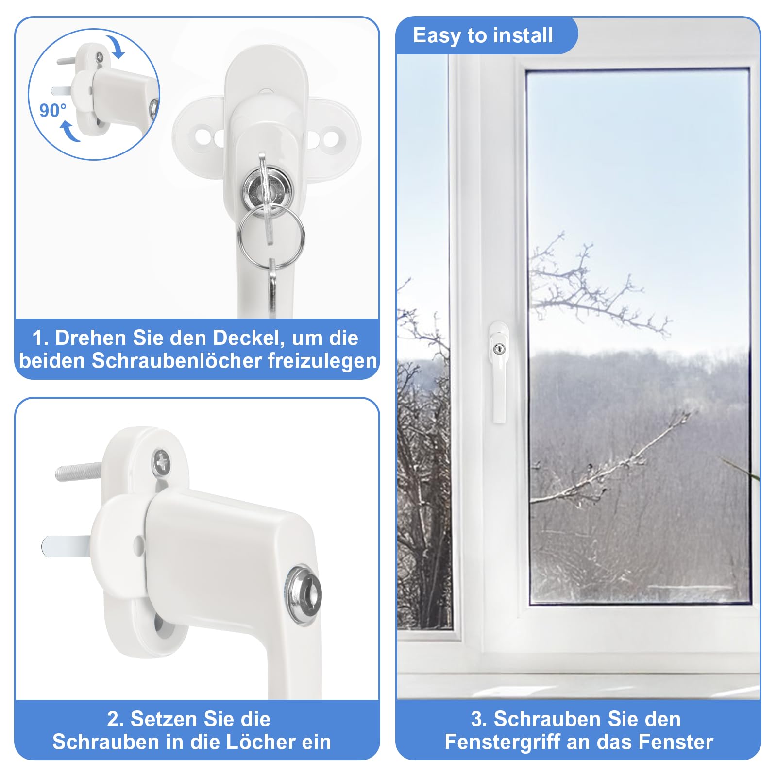 6 Stück Abschließbare Fenstergriffe, Fenstergriff-Set, mit Fenstersicherung und Aluminium-Fensterriegel, geeignet für Fenster, Balkontüren und Terrassentüren, Kindersicherung