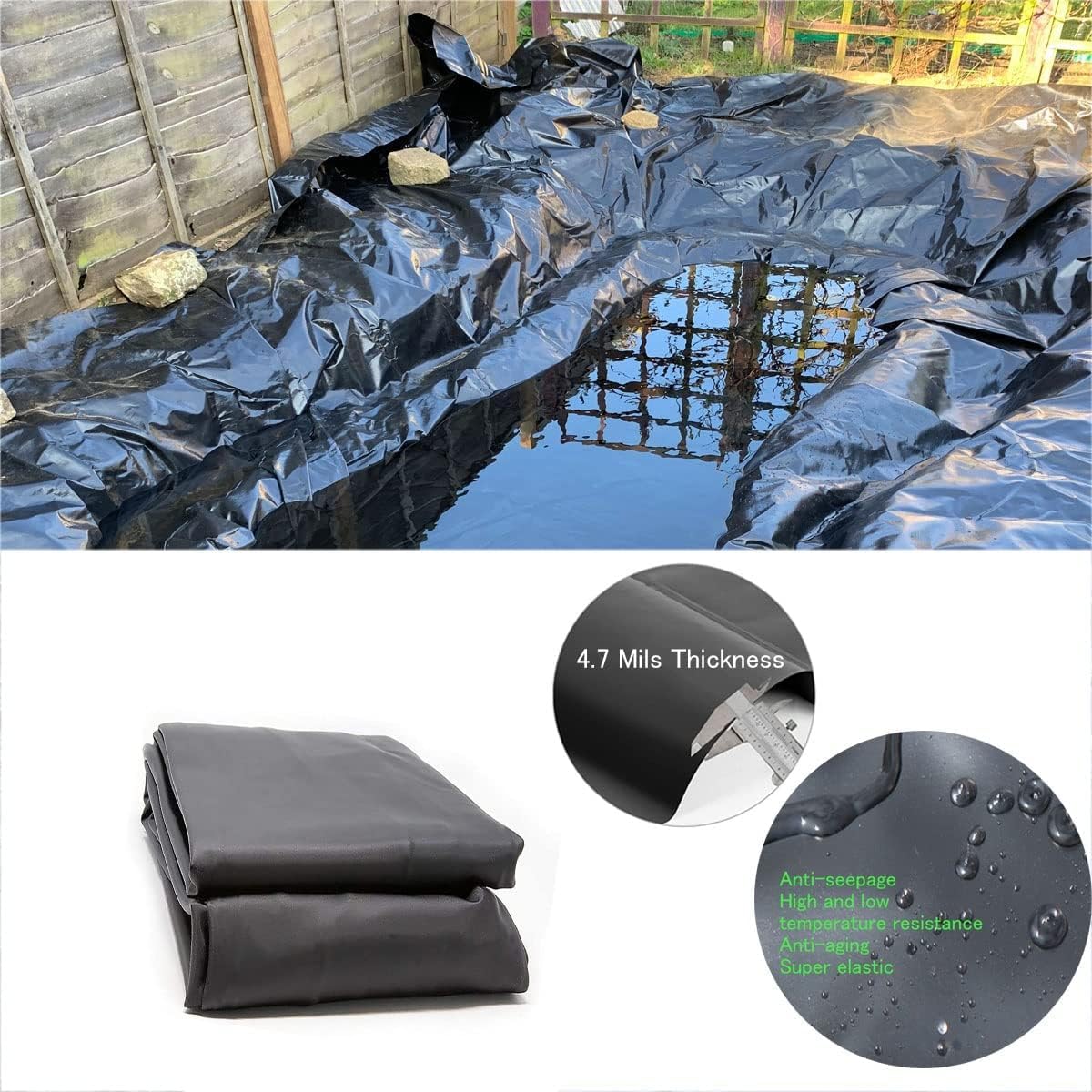 4,7 m di spessore antistrappo per laghetti di pesci, telo per stagni esterni, dimensioni personalizzabili, 7 x 10 m, ideale per fontane e stagni, rivestimento in tessuto resistente