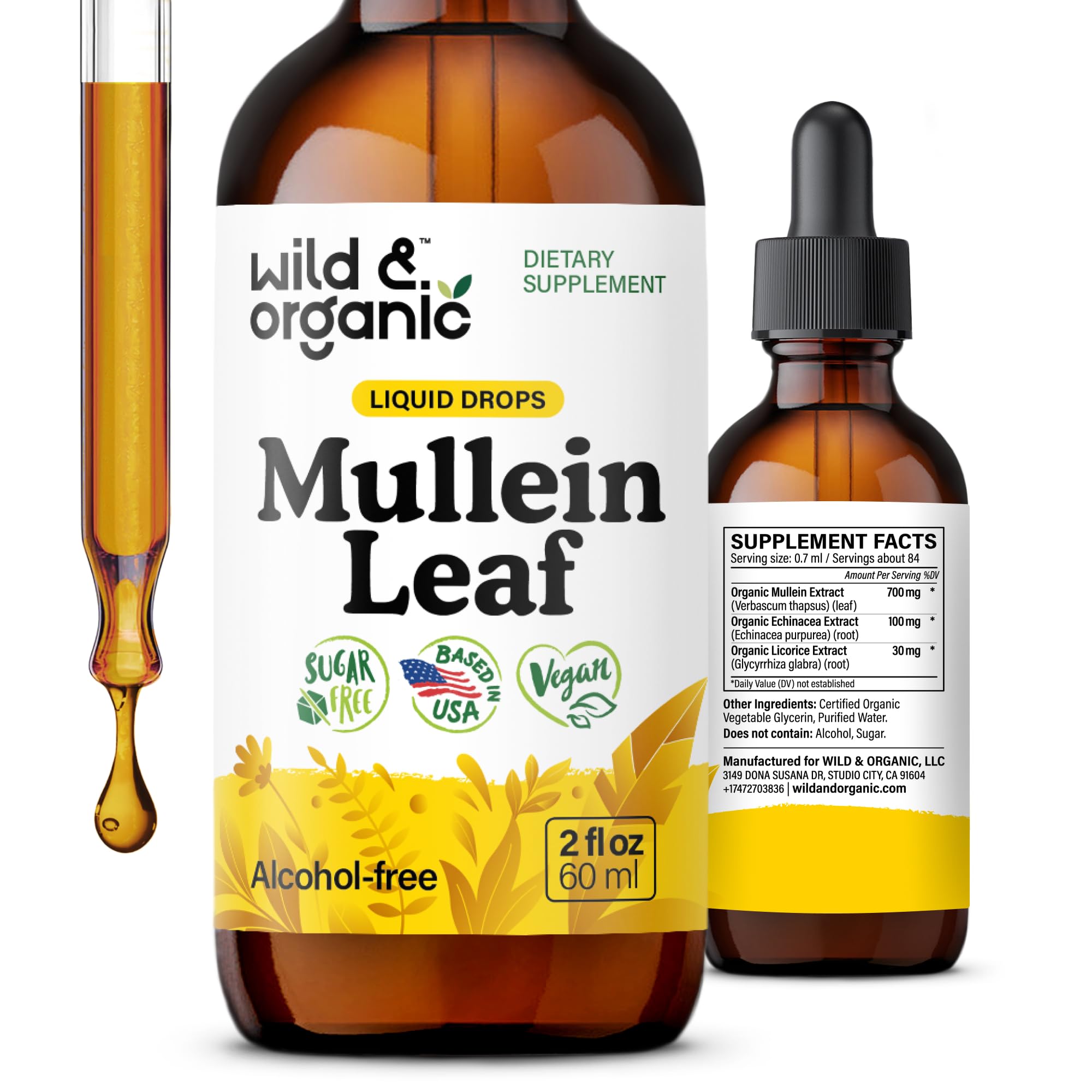 Mullein Drops for Lungs - Herbal Detox and Cleanse - Mullein Leaf Extract for Lungs with Echinacea - Verbascum Thapsus Tincture - Vegan, Sugar & Alcohol-Free Liquid Supplement - 2 fl oz