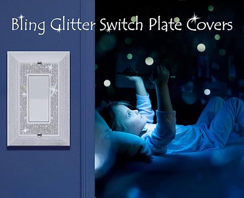 Miniatura 5 de Cubierta para interruptor de luz, bonitas cubiertas para placa de interruptor con purpurina 2023, diamantes de imitación plateados con textura