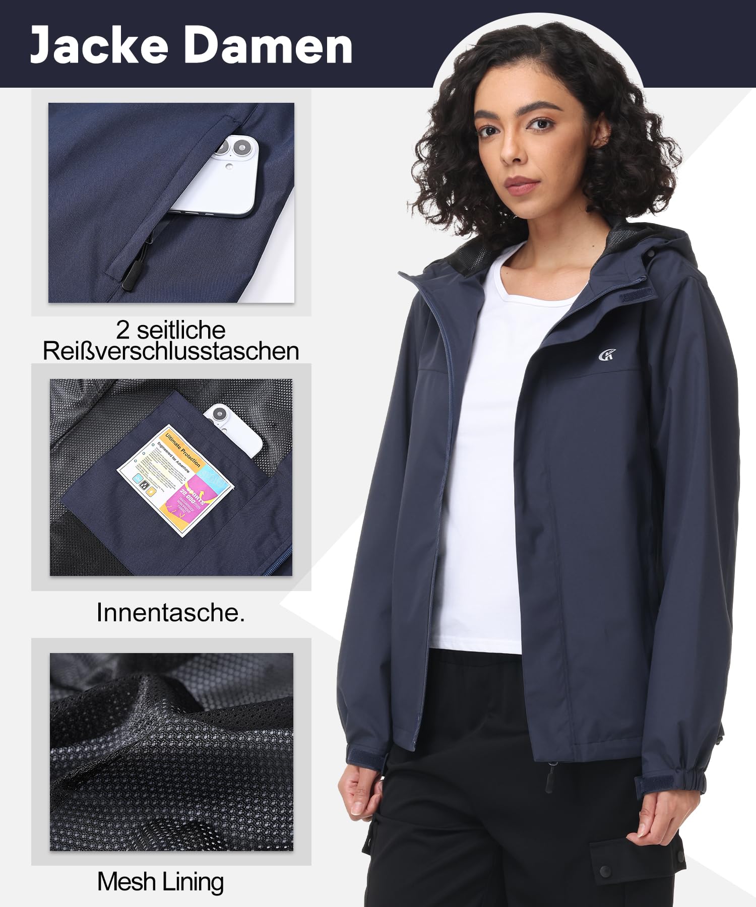 Huayuzh Softshelljacke für Damen Wasserdicht Atmungsaktiv Übergangsjacke Windjacke Regenjacke Wanderjacke Laufen Wandern