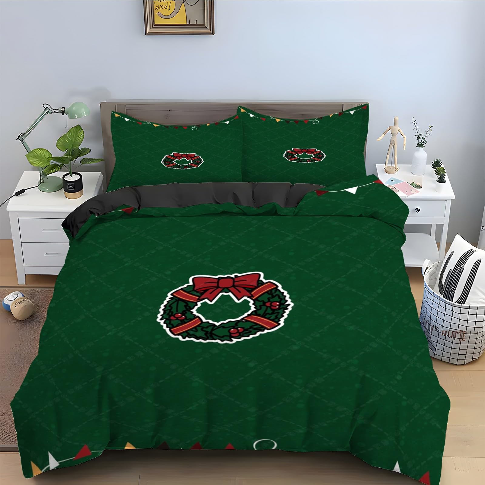 Housse de couette 220x240 couronne de Noël pour une ambiance festive du Nouvel An en famille