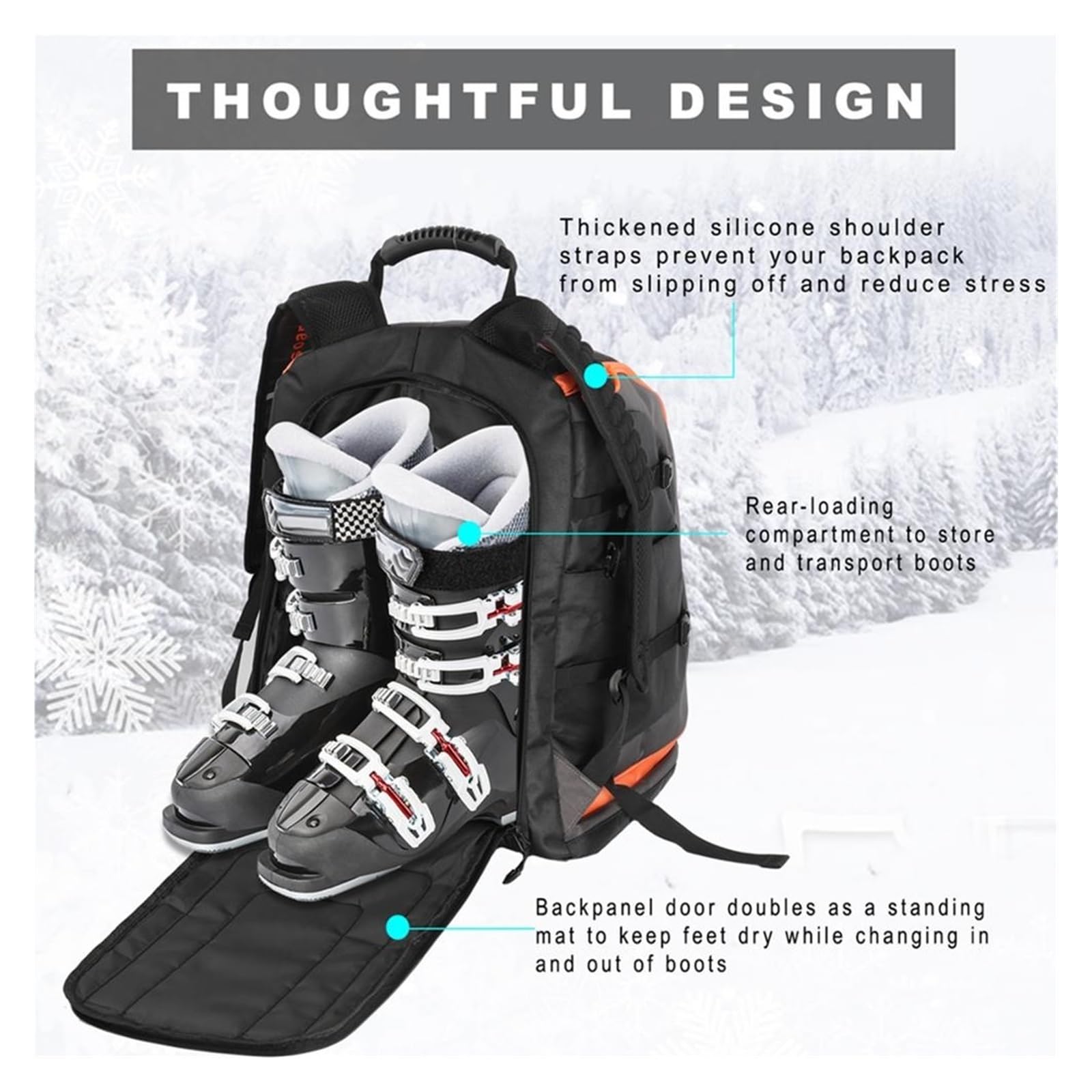 Skischuh-Tasche, 65 l, Skischuh-Reiserucksack for Skihelm, Schutzbrille, Handschuhe, Ski, Snowboard-Zubehör für Helm, Skischuhe, Skibrille, Handschuhe