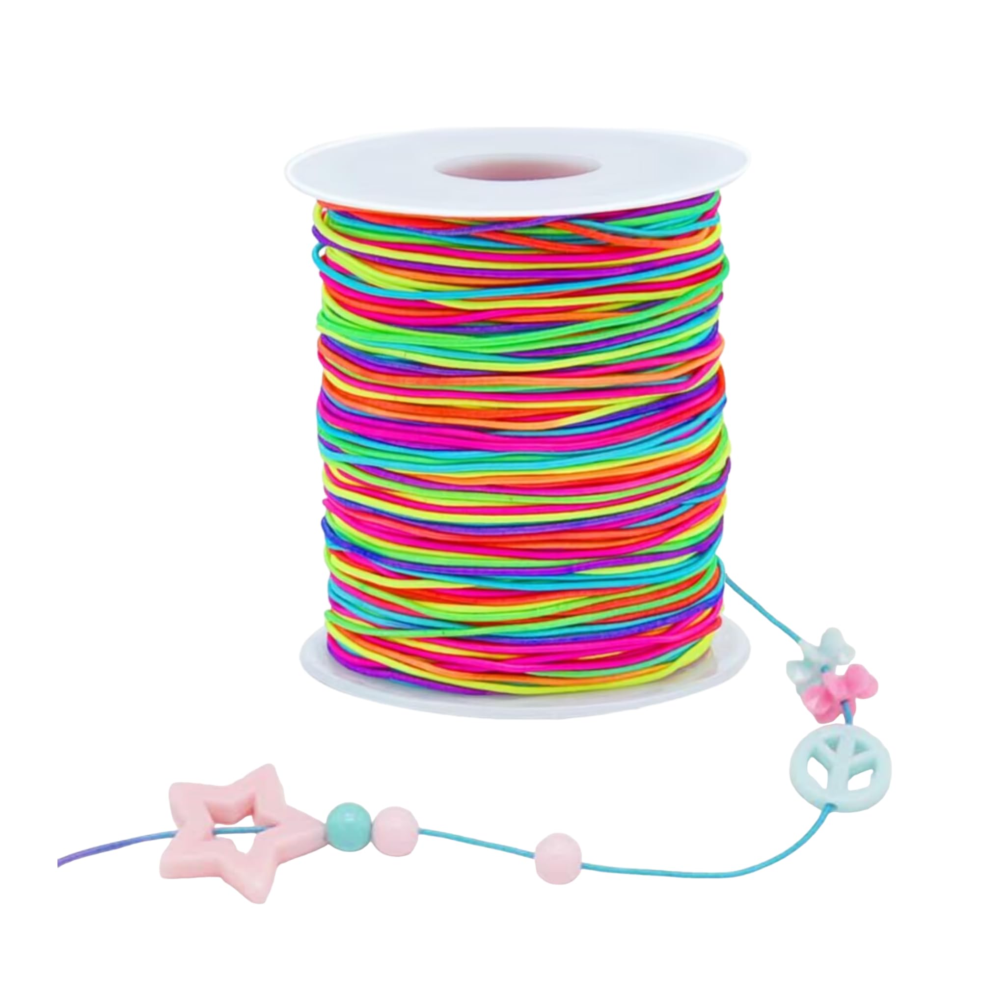 Rainbow Bead Elastic Thread - Elastic Jewelry Thread, 1.2mm Braided Bead Thread, Used for Bracelets and necklaces, DIY Craftsmanship 85 meters (Approximately 93 yards) (Color 1 roll)