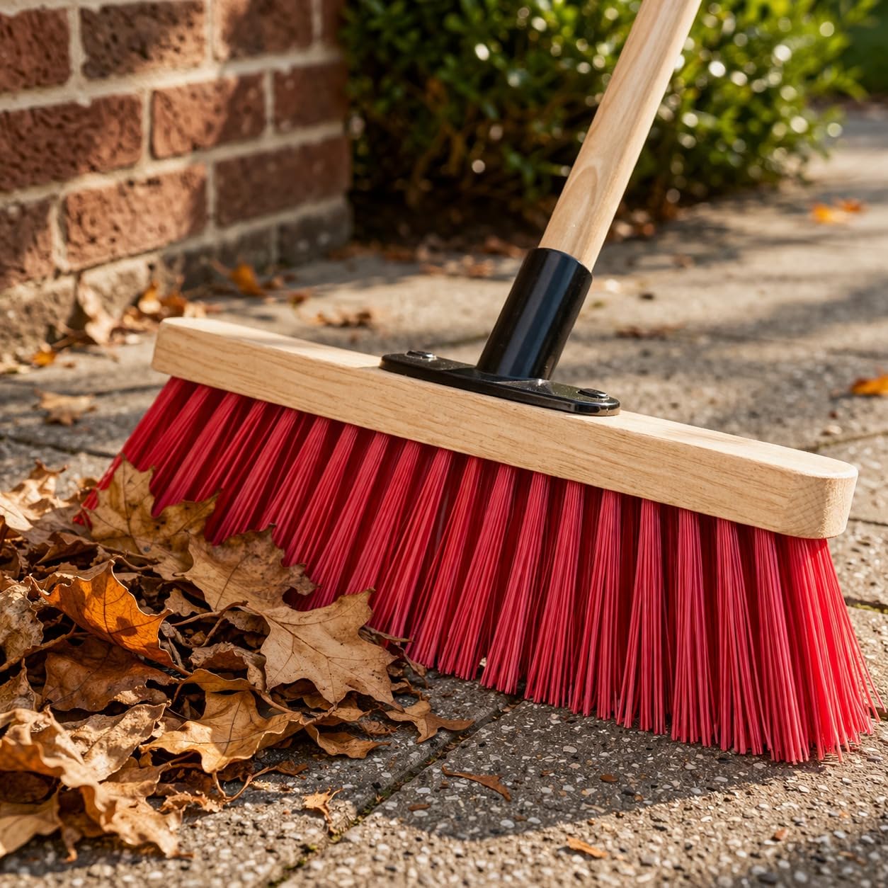 Ls Brush Red Ls 12” Sweeping Brush Outdoor Broom Heavy Duty Pvc Bristles Yard Brush With Wooden Handle Garden Brooms For Cleaning Patio Yards Warehouse And Garage (Red)