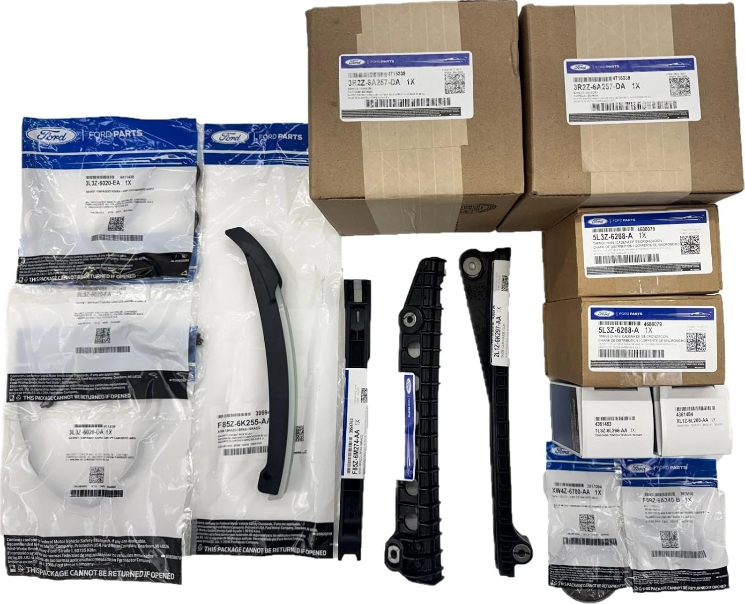 OEM NEW 100% Genuine Ford 5.4L Camshaft Phaser Sprocket, Timing Tensioner, Guides, Chains, Gaskets Kit