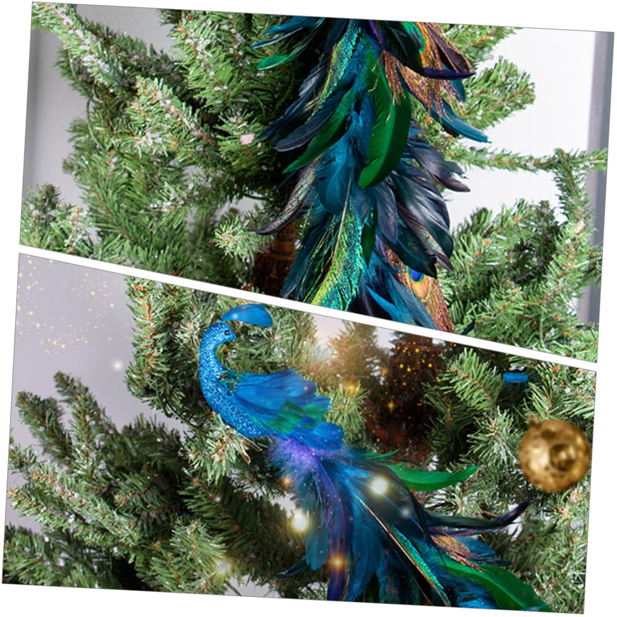 2stücke Künstliche Pfauenvögel Clip Ornamente Für Weihnachtsbaum Glitzernde Dekoration Für Weihnachten Vogelaufsätze Für Festliche Anlässe