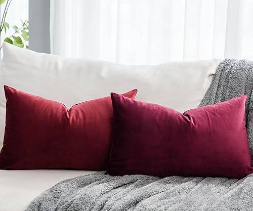 Miniatura 8 de Juego de 2 fundas decorativas de terciopelo lumbar de 16 x 24 pulgadas con cremallera, fundas de cojín rectangulares suaves y lisas de lujo para