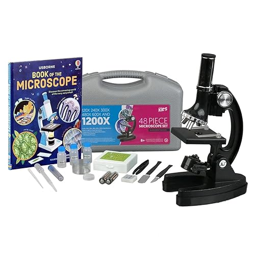 AmScope M30-ABS-KT1-WM 120X-1200X Kit de microscopio compuesto educativo para niños libro de microscopio del mundo del microscopio