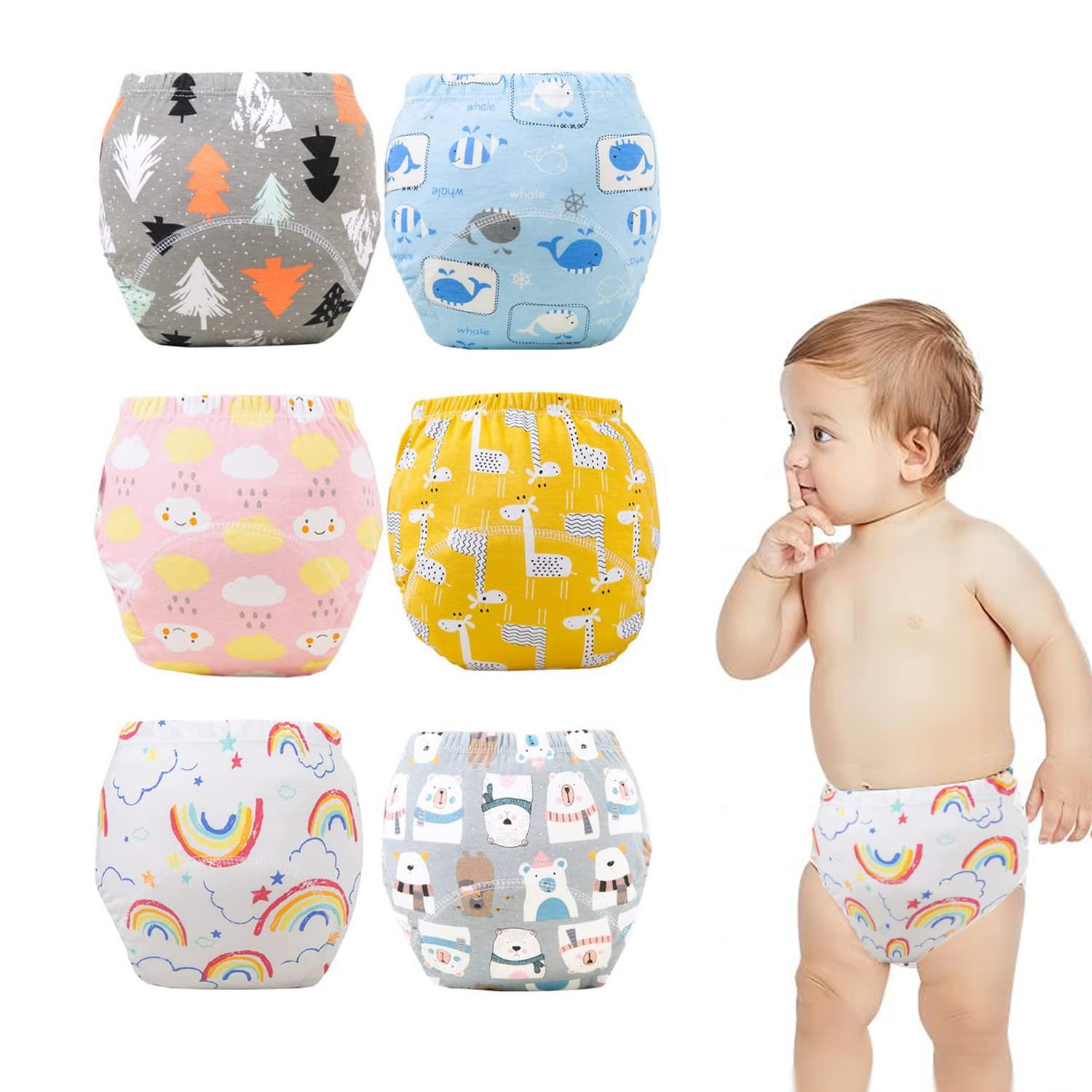 SYOSISYOSI Baby Potty Training Pants,6 Packs Toddler Potty Training Pants Cotton Reusable Toddlers Underpants Baby Boys/Grils