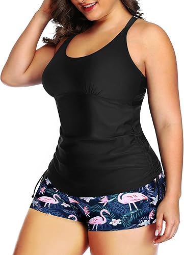 Miniatura 4 de Yonique Traje de baño tankini de talla grande para mujer, diseño geométrico con pantalones cortos, traje de baño atlético de 2 piezas