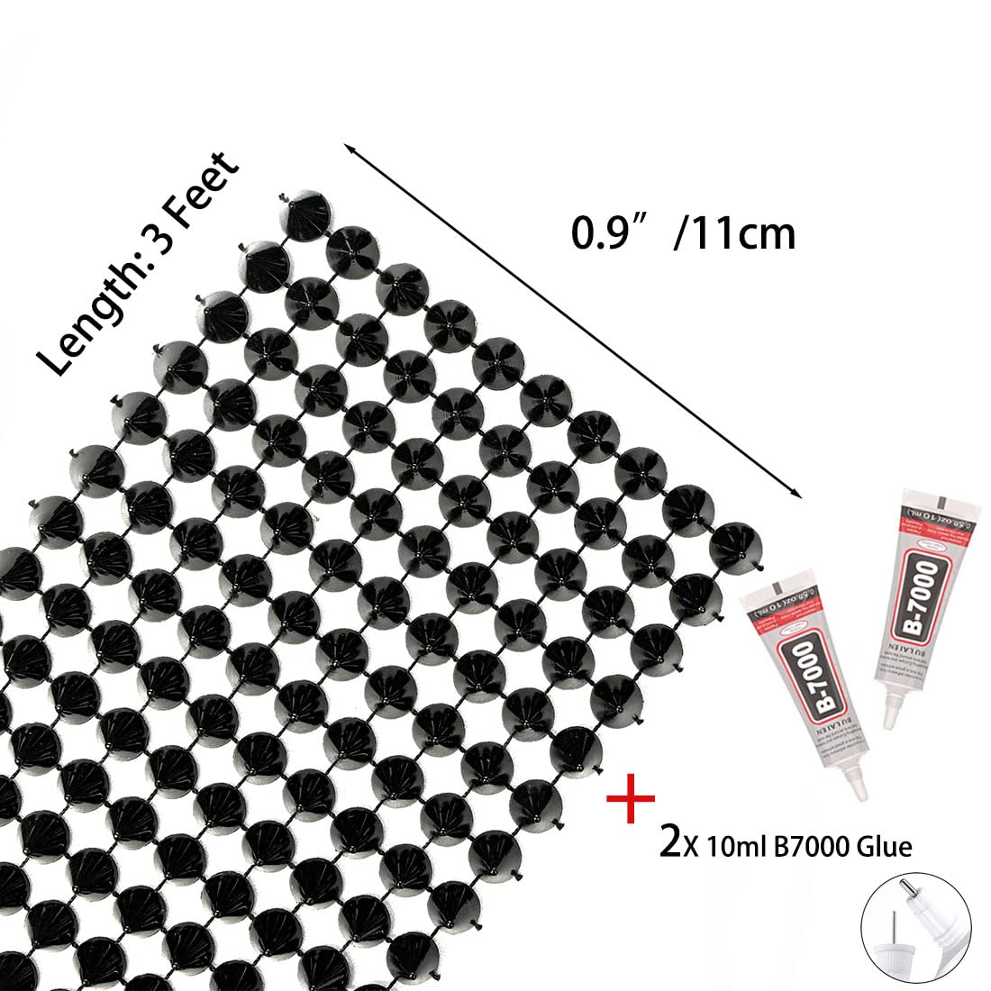 Spike for Crafts Stude for Clothes,Studs and Spikes with Glue,Cone Flatback Plastic Trim Mesh for Clothing,Jacket, Shoes, Performance,Costume, Arts and Crafts Decoration (Black, 3 Feet)