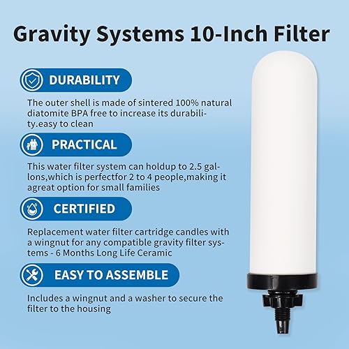 Miniatura 9 de Paquete de 2 filtros de agua de cúpula de cerámica de repuesto de 0.2 a 0.5 micrones para sistema de purificación de agua portátil de encimera