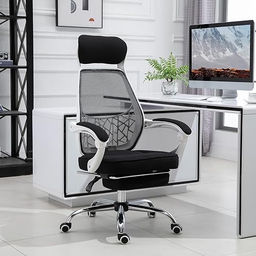 Miniatura 2 de Vinsetto Silla ergonómica de oficina de malla con respaldo alto, silla giratoria de escritorio reclinable para computadora con reposapiés retráctil,