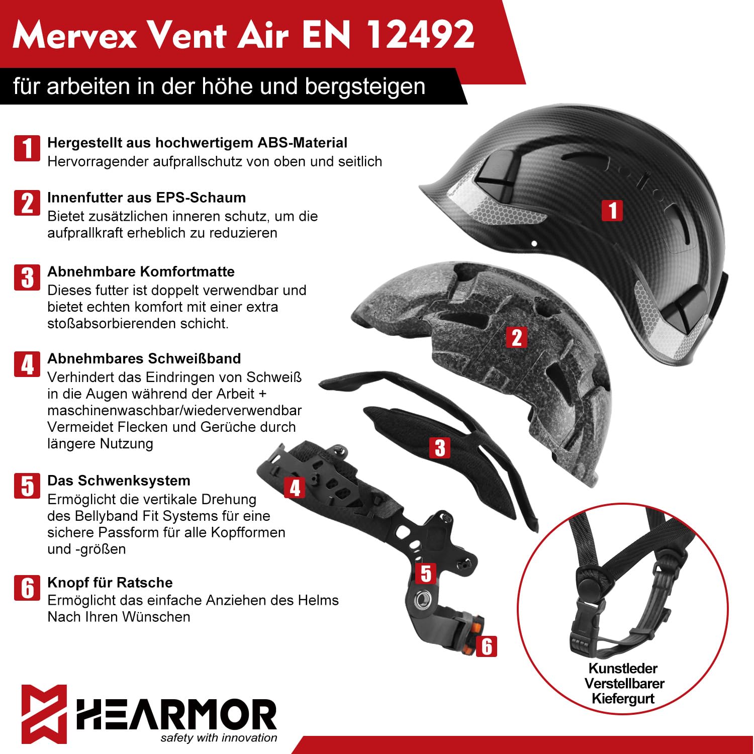 HEARMOR Höhenarbeiten Industriehelm Erwachsene Bauhelm mit Aktivem Gehörschutz ABS Schutzhelm Zertifizierung EN12492 Bestanden EN397 Stoßdämpfung und Eindringfestigkeit Test SNR 32dB mit Bluetooth