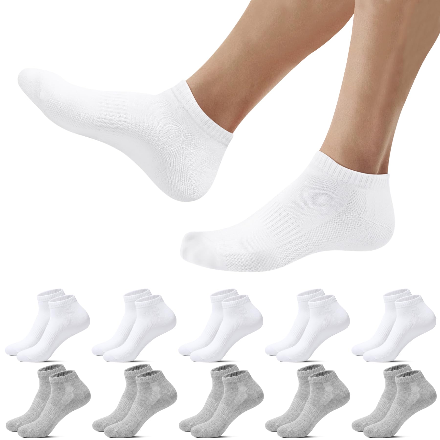 Falechay 10 Paar Sneaker Socken Herren Damen Sportsocken Kurze Atmungsaktive Sneakersocken Baumwolle Halbsocken Unisex