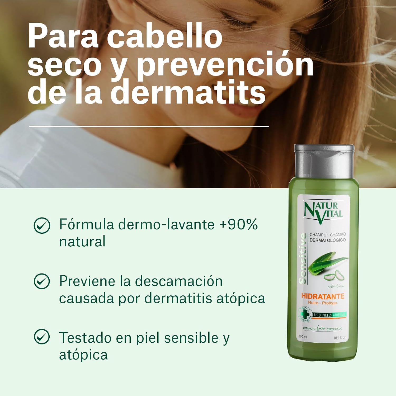 Natur Vital Sensitive Shampoo Moisturizer with Organic Grown Aloe Vera Extract Suitable for Dry, Treated Hair & Sensitive Scalp Hypoallergenic - 300 ml
