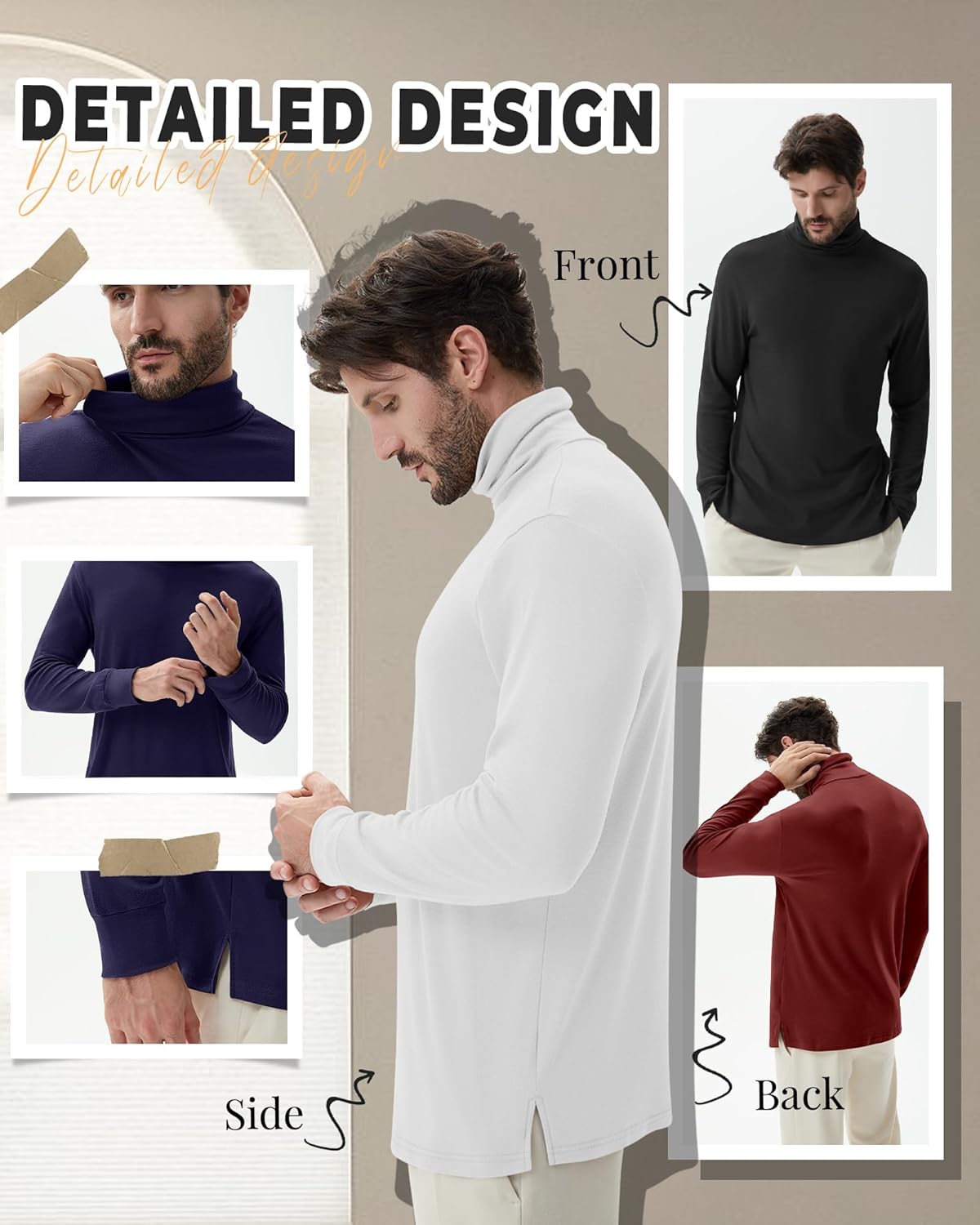 4 Pack Men's Turtleneck Long Sleeve with Cuffs, Thermal Basic Tops Undershirt Pullover - Image 5