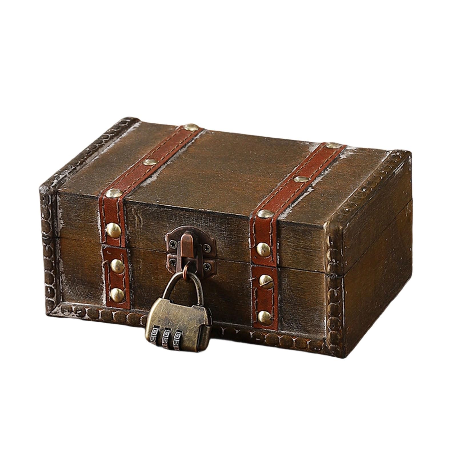 Jazuaiao Antique Styles Locking Wooden Chest Safe Storage Solution for Documents Jewelry Toy Vintage Styles Homes Organization Bucolic Wooden Trunk with Secure Closure