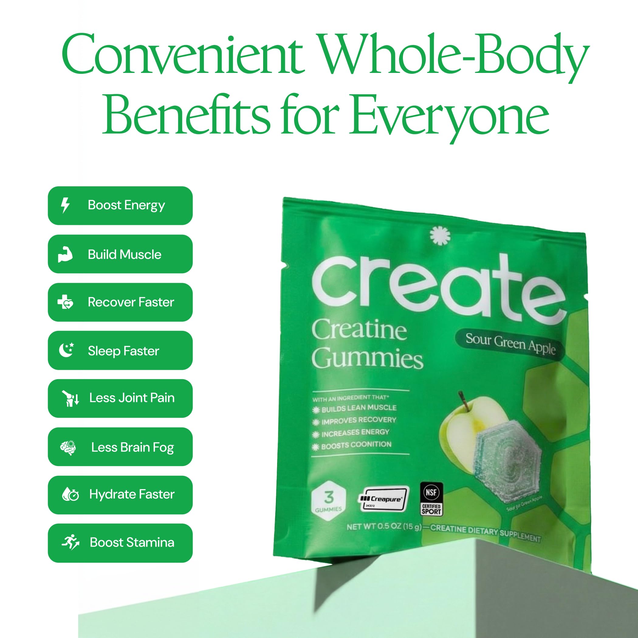 Create Creatine Monohydrate Gummies, 30 Single-Serve Packs, Sour Apple — Amazon image 4