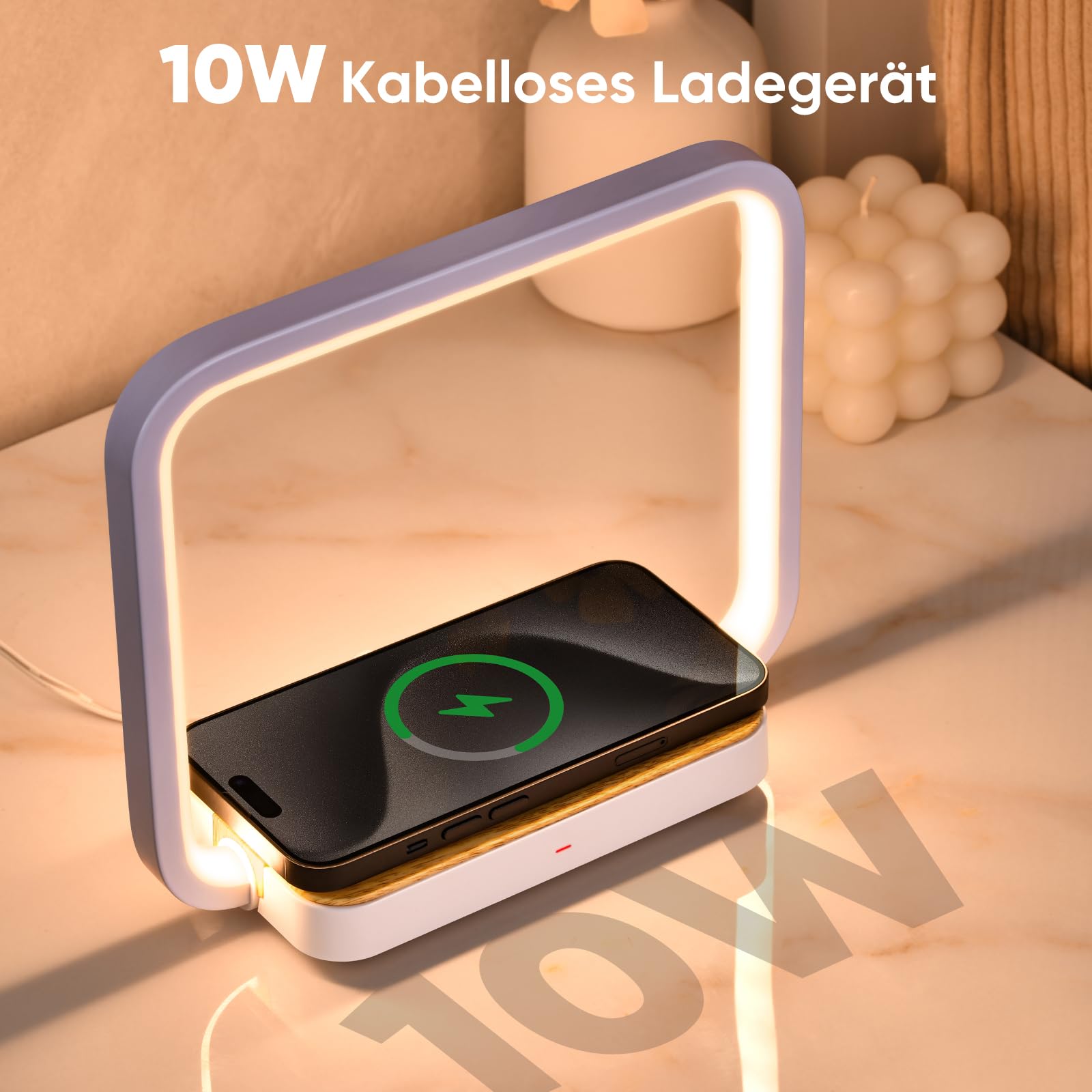 Lampada da comodino led smart con caricabatteria wireless per telefono