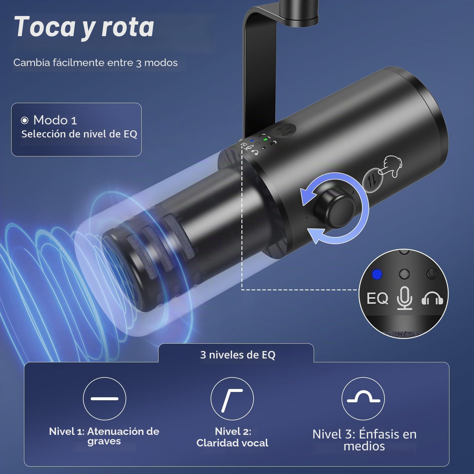 TONOR USB/XLR Microfono Dinámico para Juegos, PC Micrófono Cardioide de Estudio con Brazo Soporte para Podcasting, Streaming, Conector para Auriculares de 3,5 mm y Botón de Silencio, TD510 Air H+