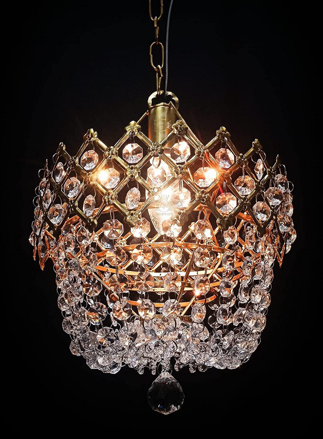 AM ENTERPRISES Antique Design Crystal Hanging Ceiling Light Basket Chandelier Crystal k9 Original (Size- 250mm)