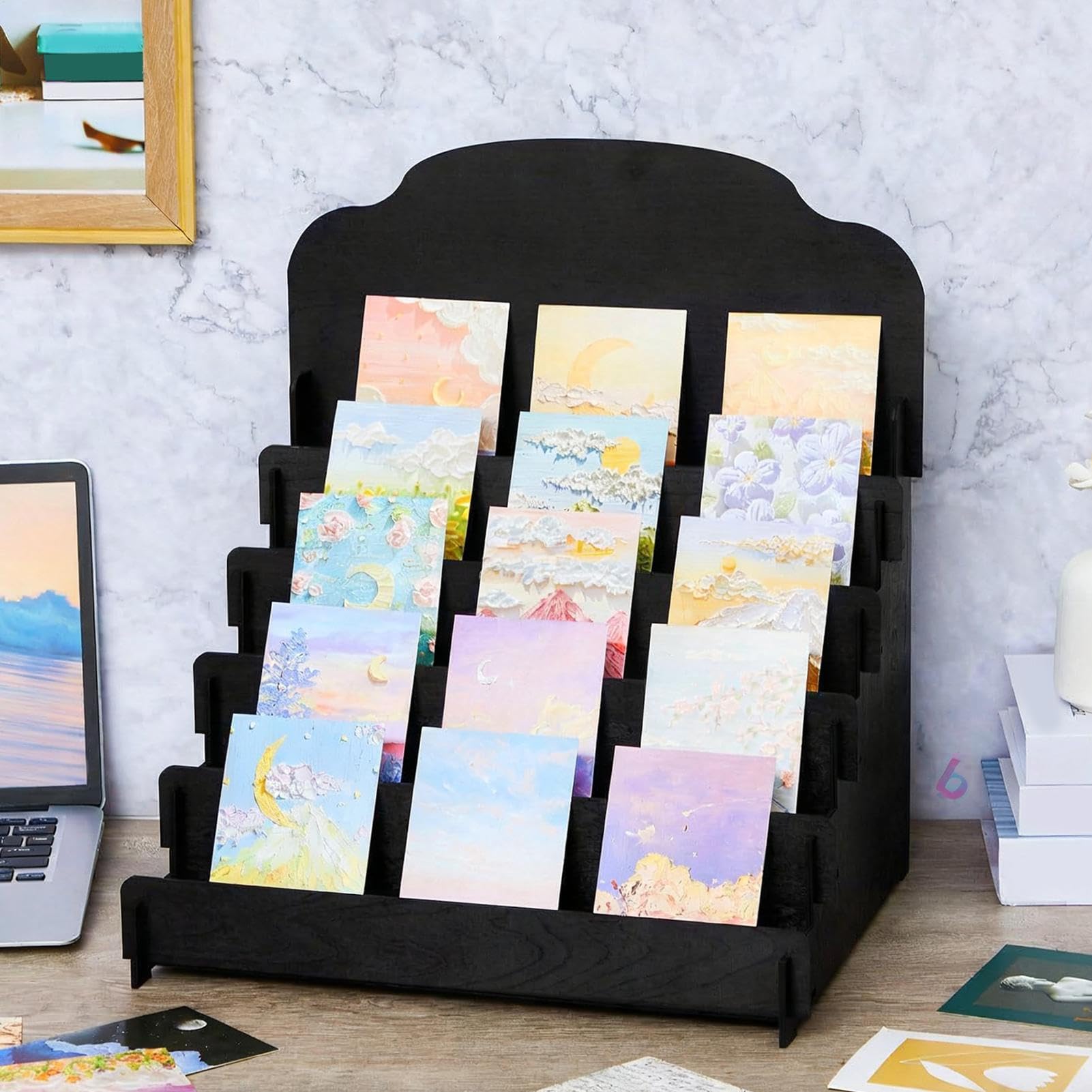 Présentoir De Cartes De Vœux Organisateur En Bois À 4 Niveaux