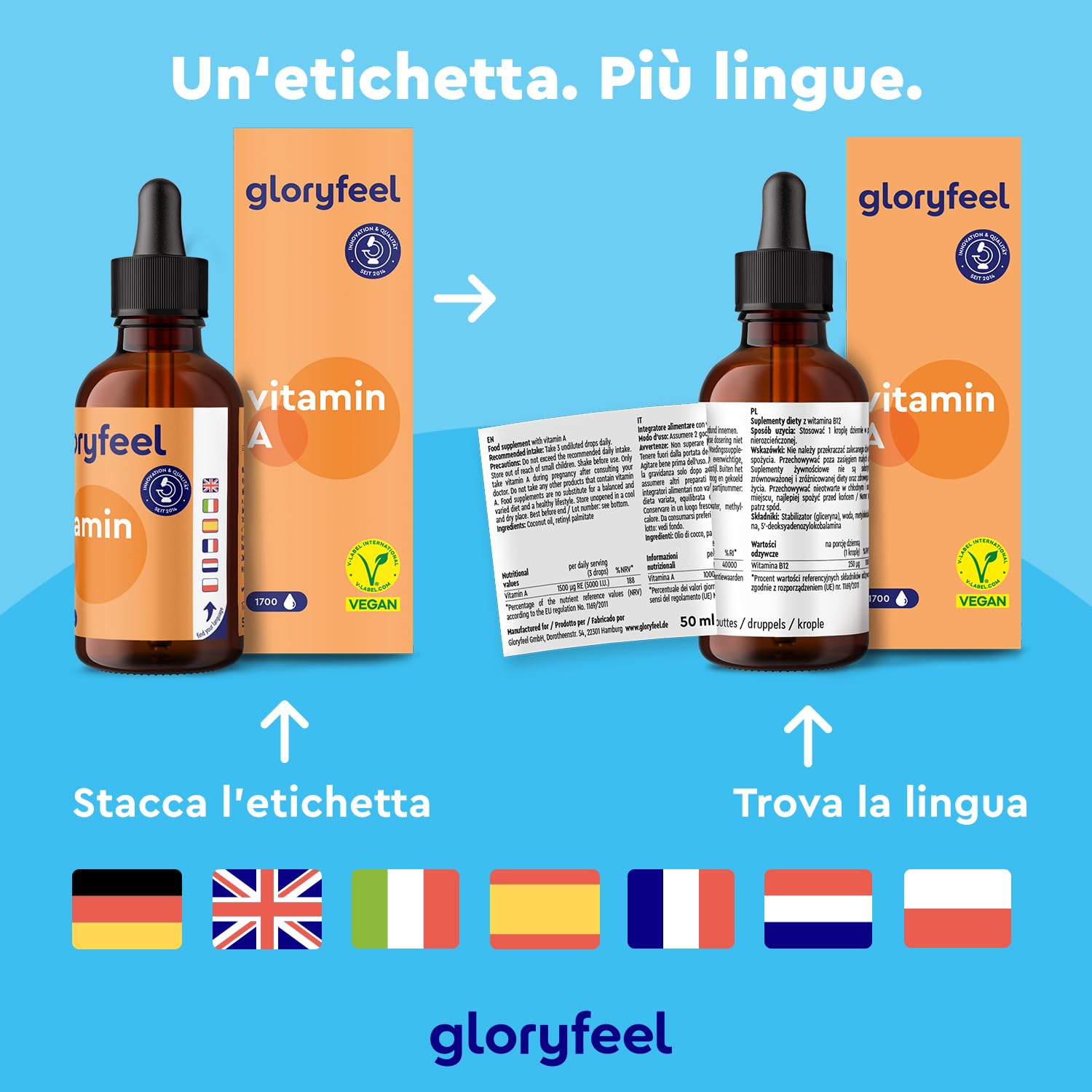 Vitamina A Gocce 3.333 UI 1.000µg, Integratore Vitamina A Pura 50 ml (1700 Gocce), Vitamina A da Palmitato di Retinile, Vitamina A Retinolo in Gocce in Olio TCM, Integratore Pelle & Vista Vit A