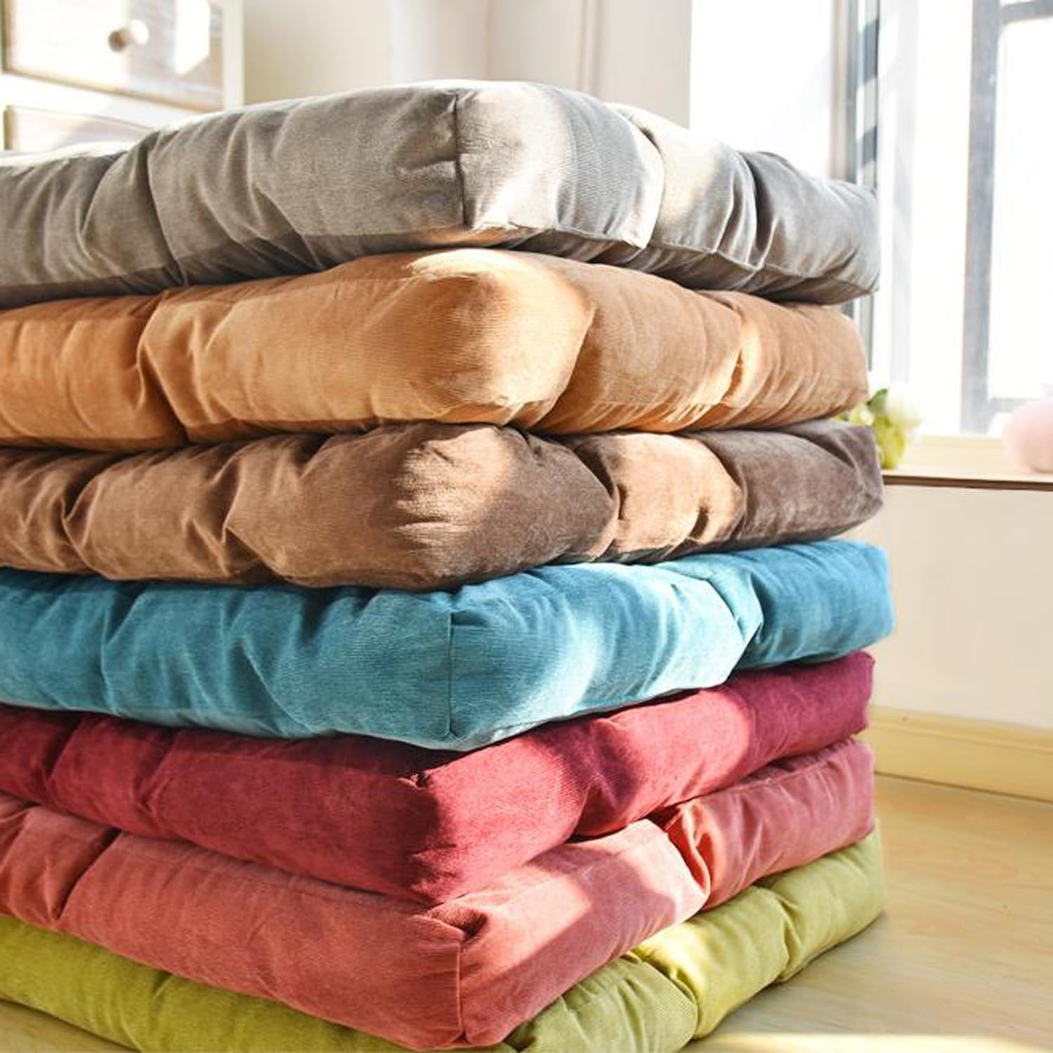 Khaki, quadratisches Kissen für Yoga, Meditation, Gaming & Lesen, weiches Cord-Bodenkissen für Erwachsene, Sitzkomfort für drinnen und draußen, 1 Stück