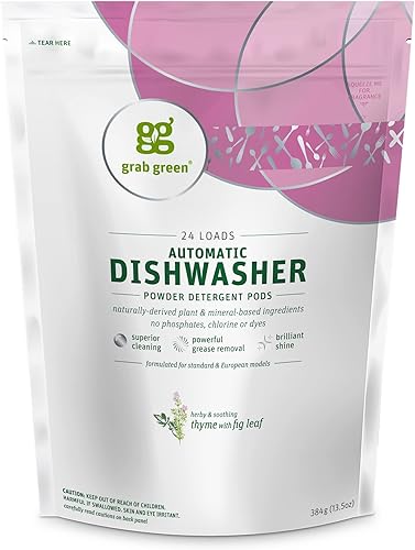 Miniatura 16 de Grab Green Cápsulas automáticas de detergente para lavavajillas, 60 unidades, sin fragancia, a base de plantas y minerales, limpieza superior