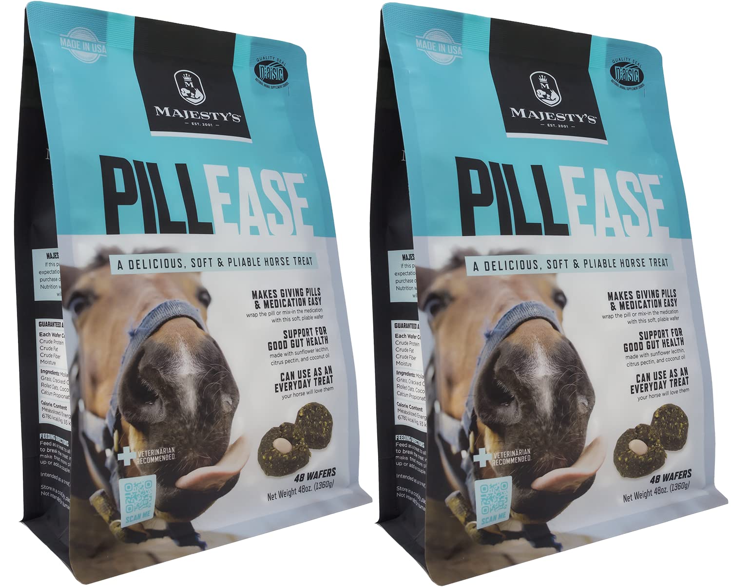 Majesty's PillEase Horse Treats | Pack of Two 48 Ounces Each |Makes Giving Medication Easy | Made in The USA | A Delicious Soft and Pliable No Bake Cookie Horse Treat