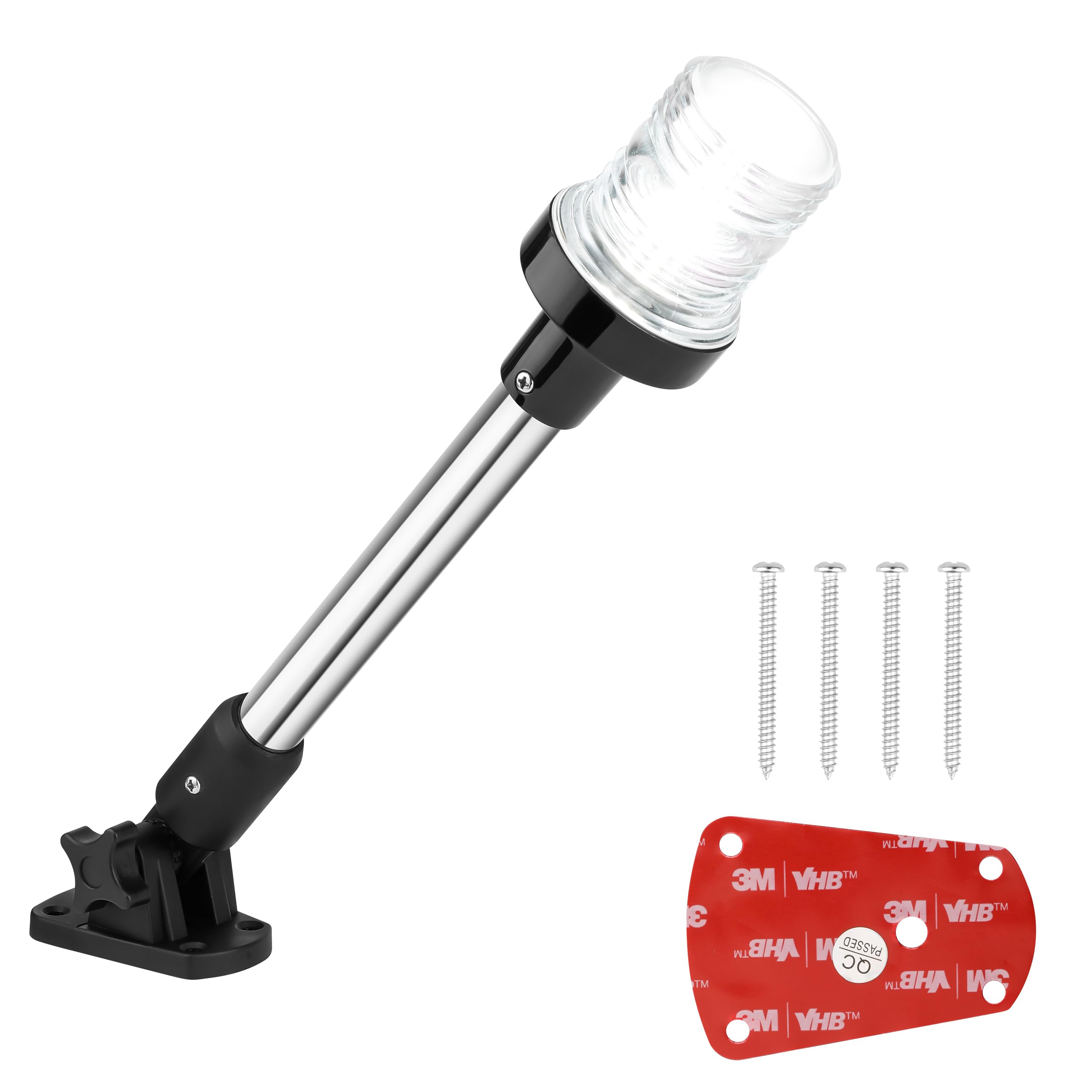 Stern Lights for Boats, 12 inch 180° Fold Down Anchor Light IP67 Navigation Lights 360° White LED Boat Lights for Pontoon, Bimini Top, Yacht (Black)