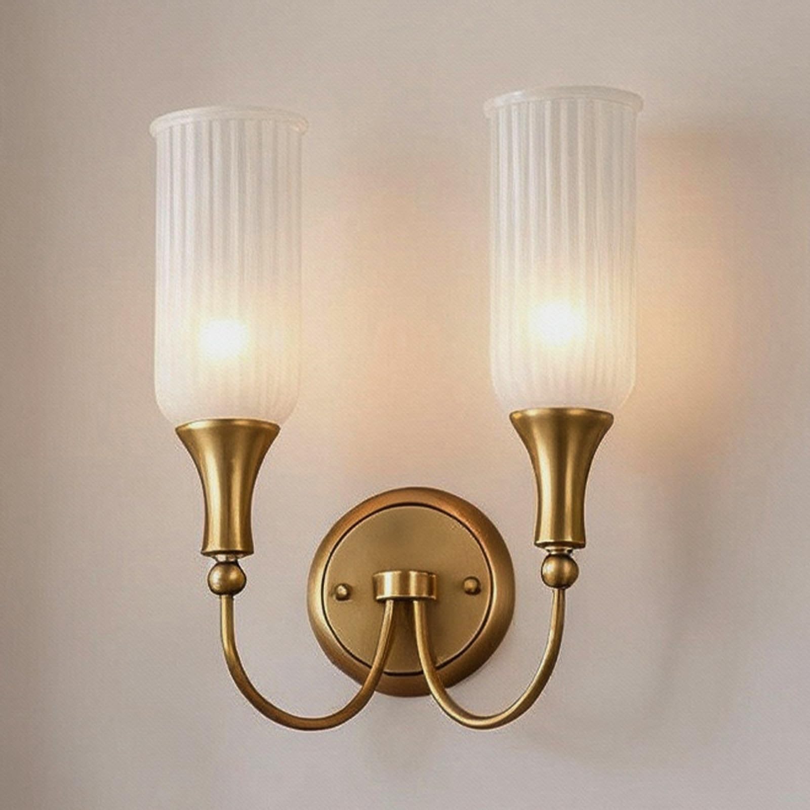 SXWNBIFH Contemporary Wall Light with Frosted Glass Shade, Single/Double Wall Lamp, Copper Sconce for Bathroom, Living Room, Hallway, Staircase, Background Wall Decorative Lighting Fixtures(26cm)