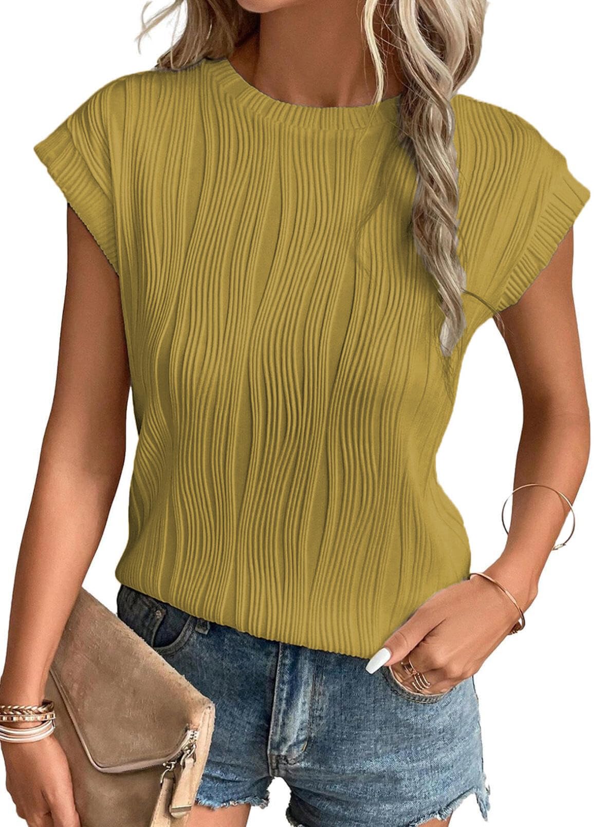 MorFansi Damen T-Shirt Rundhals Flügelärmeln Bluse Elegant Sommer Tops Casual Lose Basic Tunika Shirts Tee Oberteile