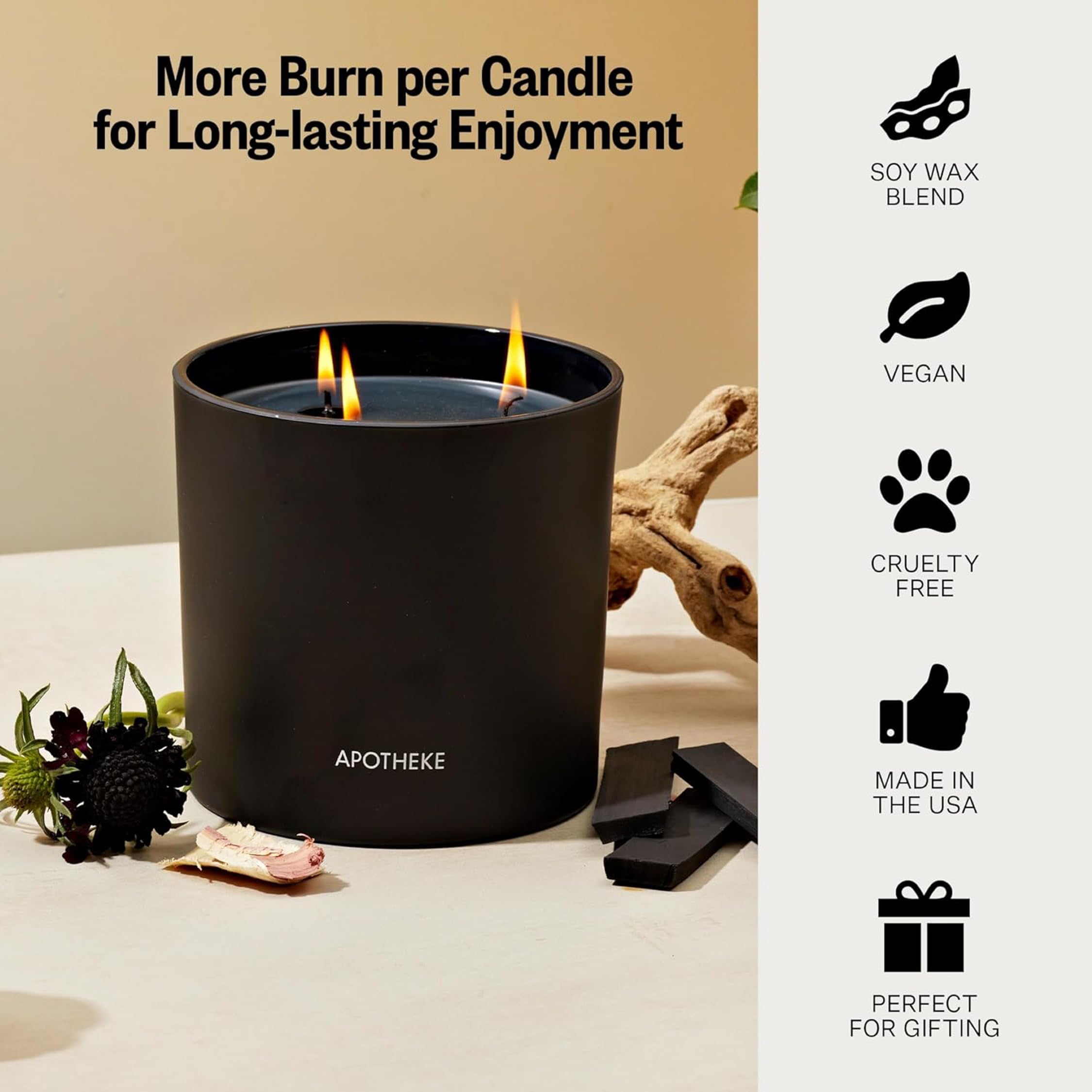 Apotheke Velas perfumadas de 3 mechas para el hogar, carbón, vela en tarro de cera de soja de 26 onzas, regalo para mujeres, fragancia de larga duración con aceites esenciales de grado perfume, madera