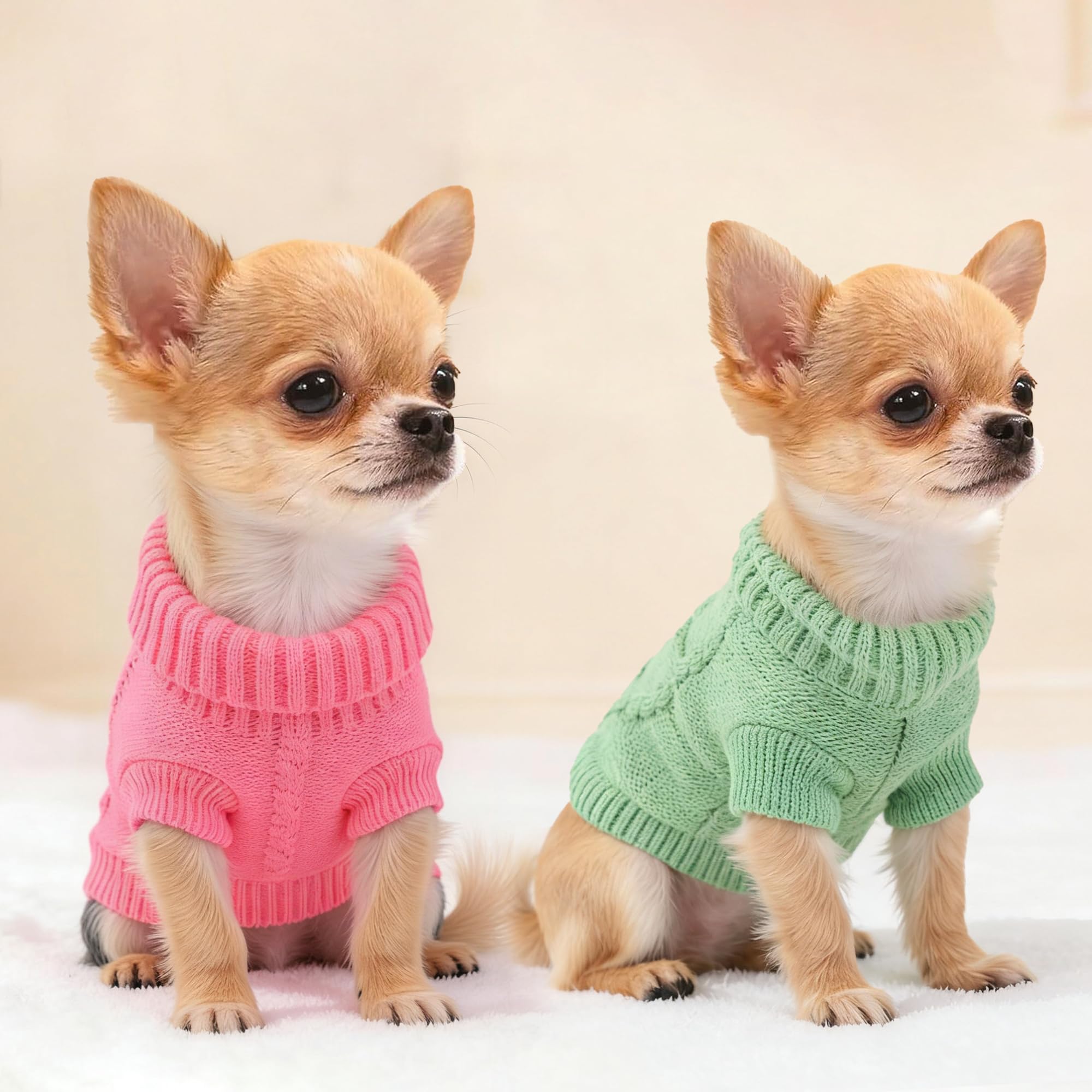 2 Stück Chihuahua-Kleidung, Hundepullover für kleine Hunde, niedlicher Welpen- und Katzenkleidung, Rollkragen, dicker warmer Mantel für Yorkie-Katze, extra kleine Hundebekleidung (XX-Smal)